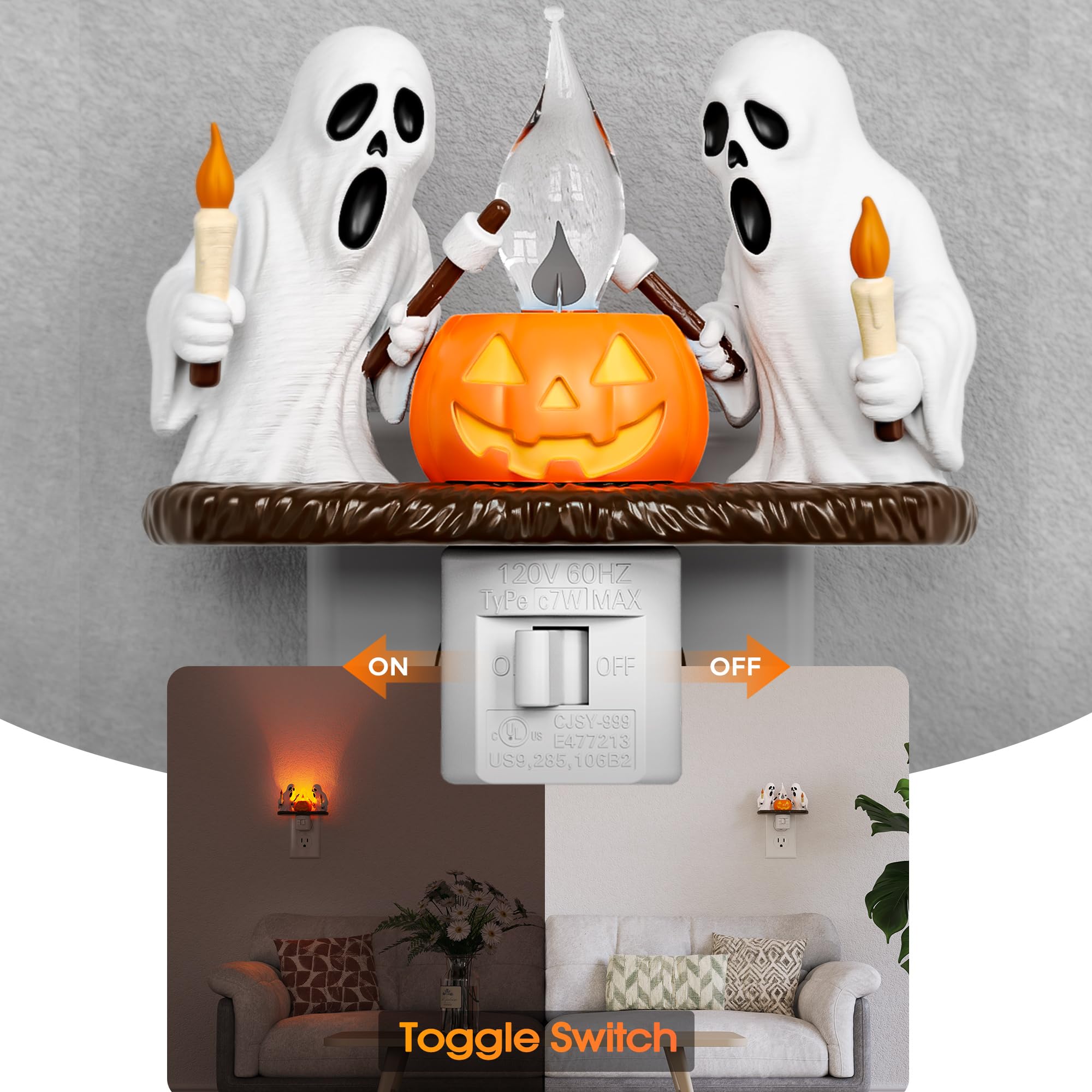 Briignite Halloween Night Light, Ghost Night Light Campfire Flickering, Halloween Decor Night Lights For Kids, Plug In Ghost Nig