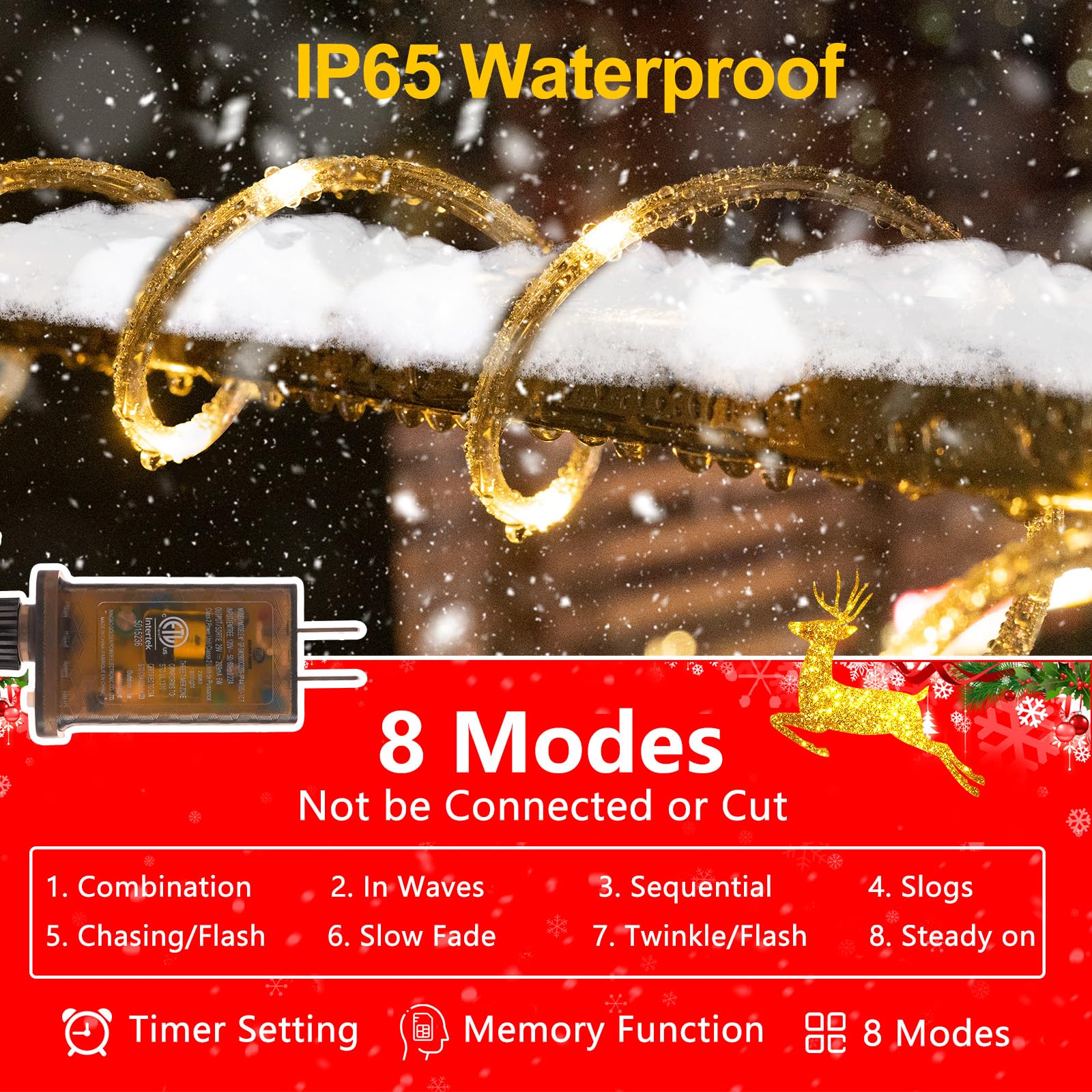 Knonew 328Ft Rope Lights Outdoor Indoor,1000Led String Lights Waterproof 8 Modes Clear Tube Lights For Outside,Bedroom,Wedding,Garden,Patio,Christmas,Tree,Rv,Holiday Decoration(Warm White)