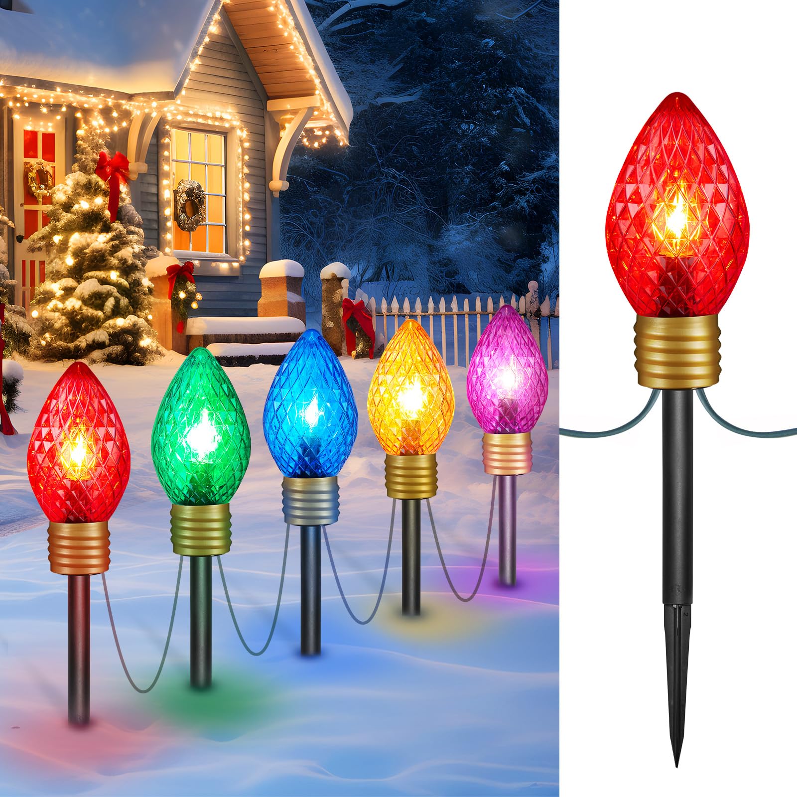 Moonflor Strawberry Jumbo C9 Christmas Pathway Lights Outdoor - 8.5 Feet 5 LED C9 Christmas Lights,C7 Lights Covered Jumbo Multicolor Christmas Lights Outdoor Decorations for Lawn Holiday Outside Yard