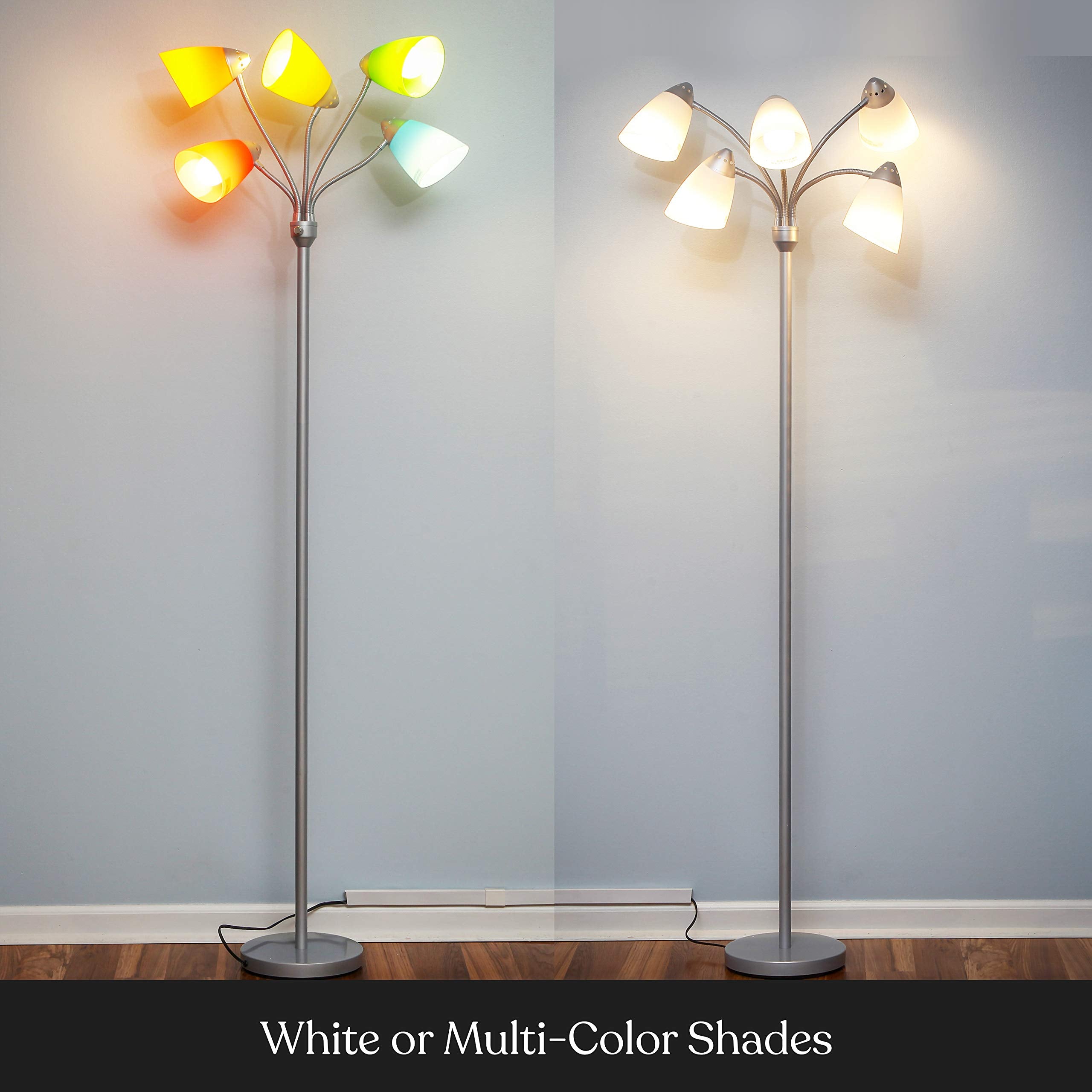 Brightech Medusa LED Floor Lamp - Multi-Head Dimmable, Adjustable, Metal, Platinum Silver