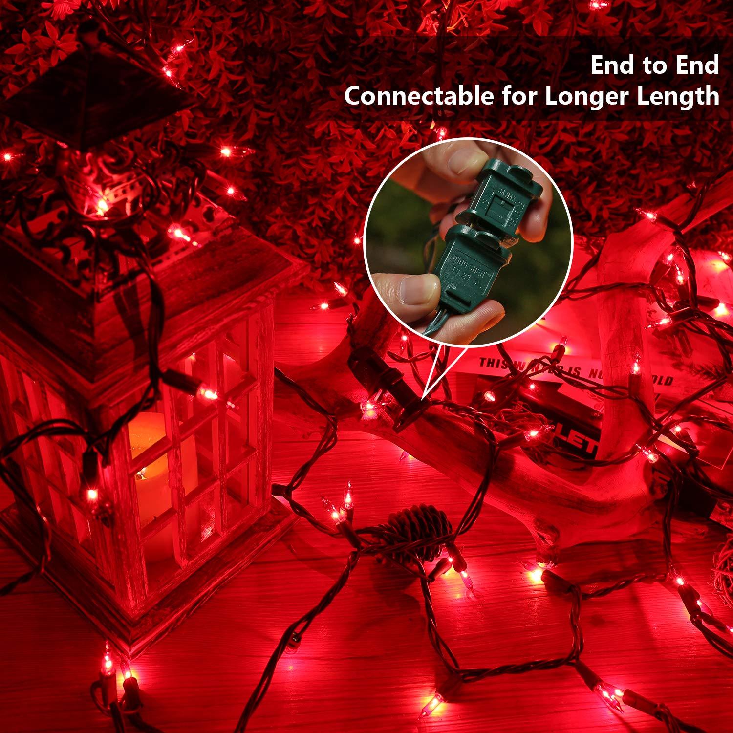 Odeetronic Red Christmas String Lights, 21.63Ft 100 Count Incandescent Mini Lights String Connectable, Ul Certified Indoor/Outdoor Green Wire Decorative Lights For Xmas Tree, Patio, Party, Home Decor