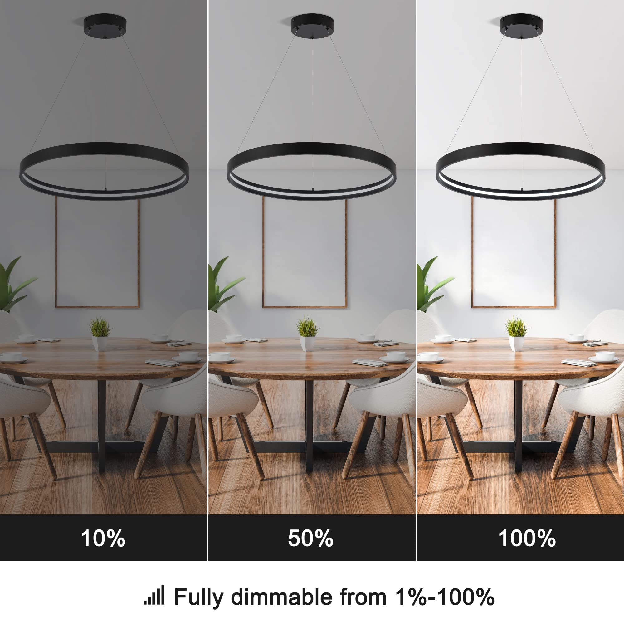 Sunmoo Modern Led Chandeliers Black, Dimmable Contemporary Led Chandeliers 1 Ring, Hanging Led Modern Pendant Light Fixture For