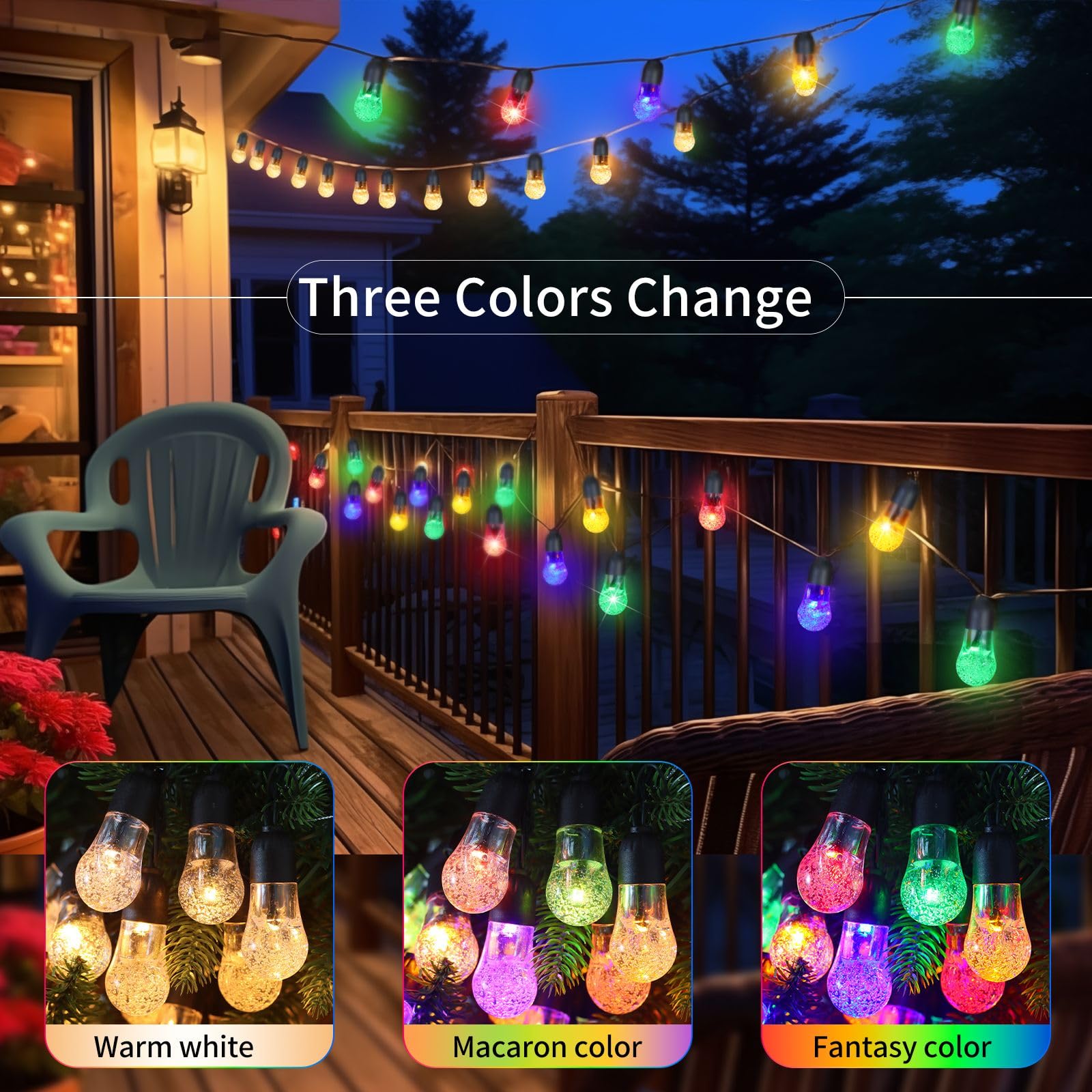 Ryblgled Solar String Lights - 59Ft Waterproof Multicolor Globe Lights with Remote for Outdoor Patio and Camping Decor
