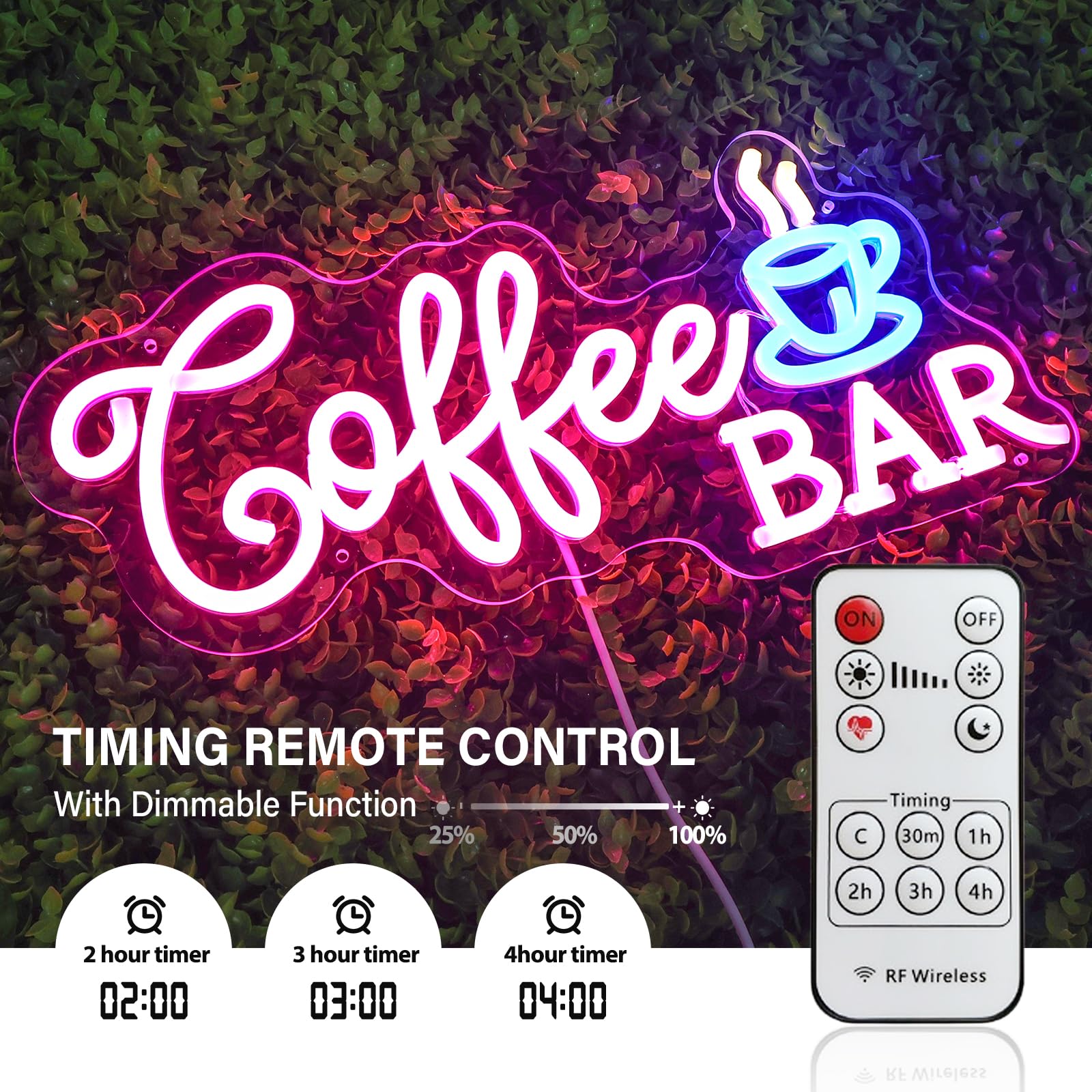 Neon Sign, Dimmable LED Coffee/Bar Sign with Remote, USB Powered for Coffee Bar/Cafe Decor