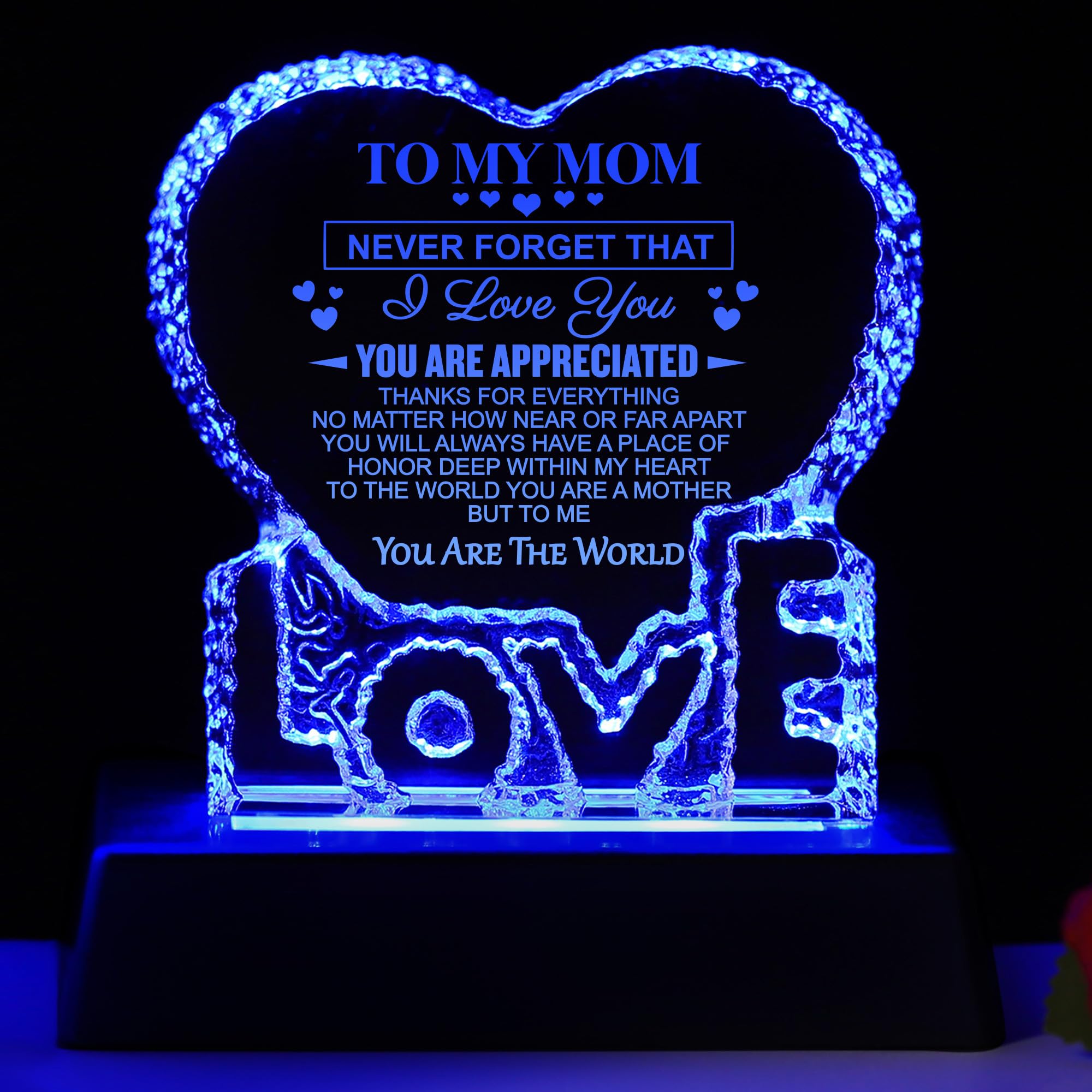 Zhshwat Mothers Birthday Day Gifts For Mom,Heart-Shaped Crystal Multicolor Nightlight Gifts For Mom From Son Daughter For Christ