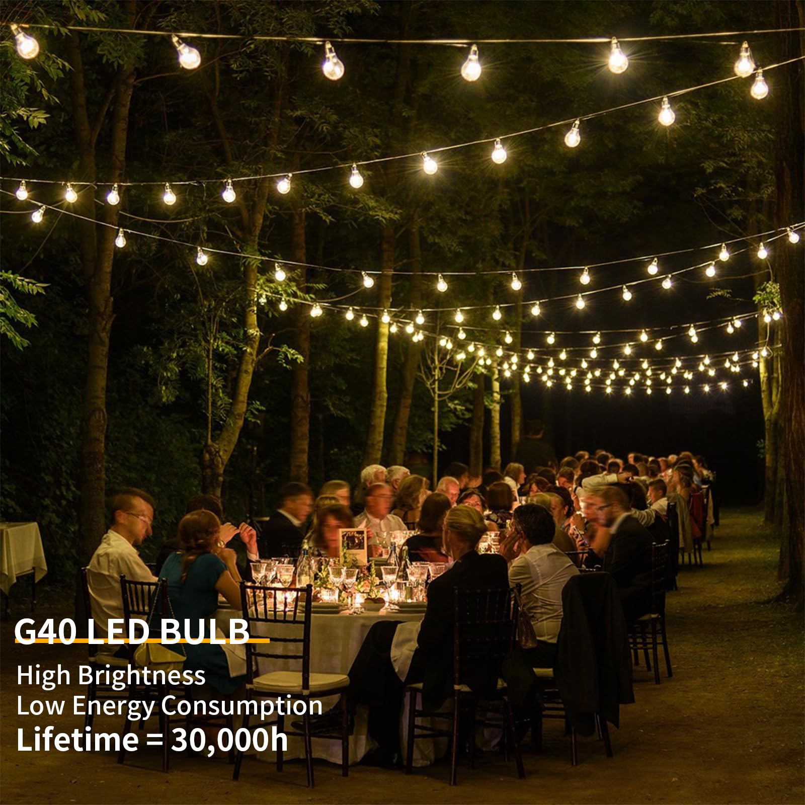 ShineU 40FT LED Outdoor String Lights, Waterproof G40 Globe, 27 Shatterproof Edison Bulbs, Clear Light 2200K