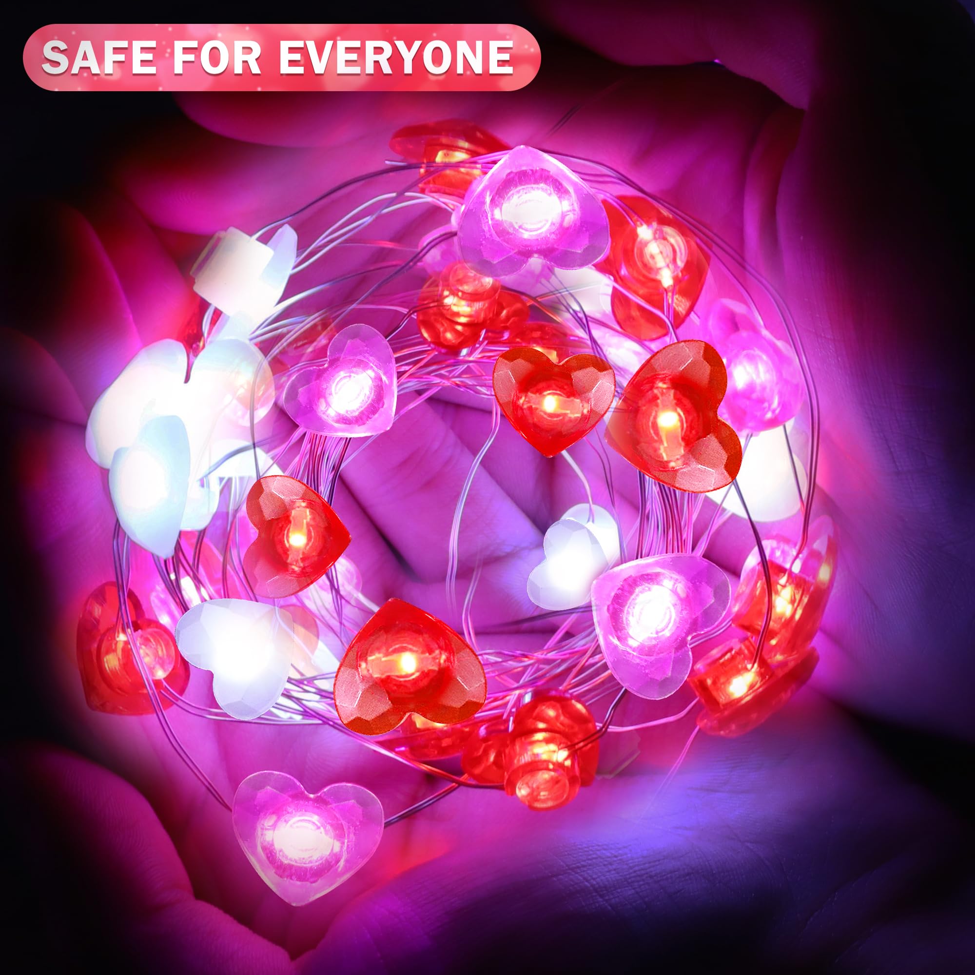 [Timer] 2 Pack Valentines Day Decor 20FT 60 LED Heart Twinkle Fairy Lights Battery Operated, 8 Modes Romantic Red Pink White Hea