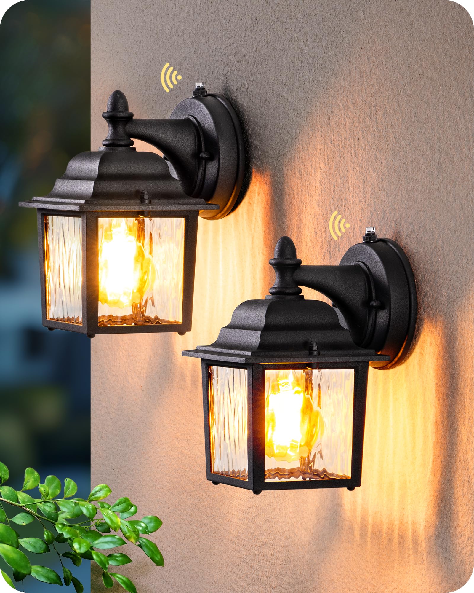 EDISHINE 2 Pack Outdoor Porch Light, Dusk to Dawn Exterior Lighting Fixtures, Modern Outdoor Wall Lights Fixture, Clear Water Ri