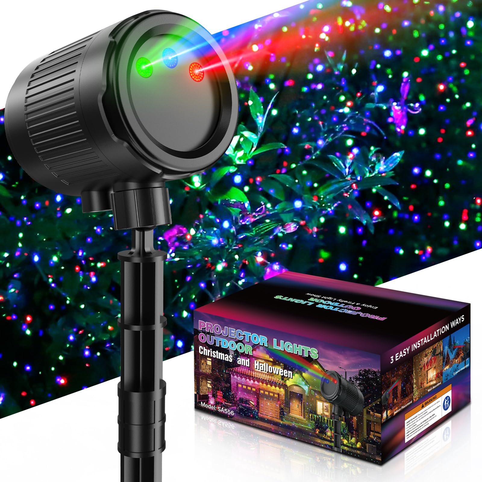 Christmas Projector Lights Outdoor, 3 Color Firefly Light Show, IP65 Waterproof Light Projector Outdoor with Remote Control and 