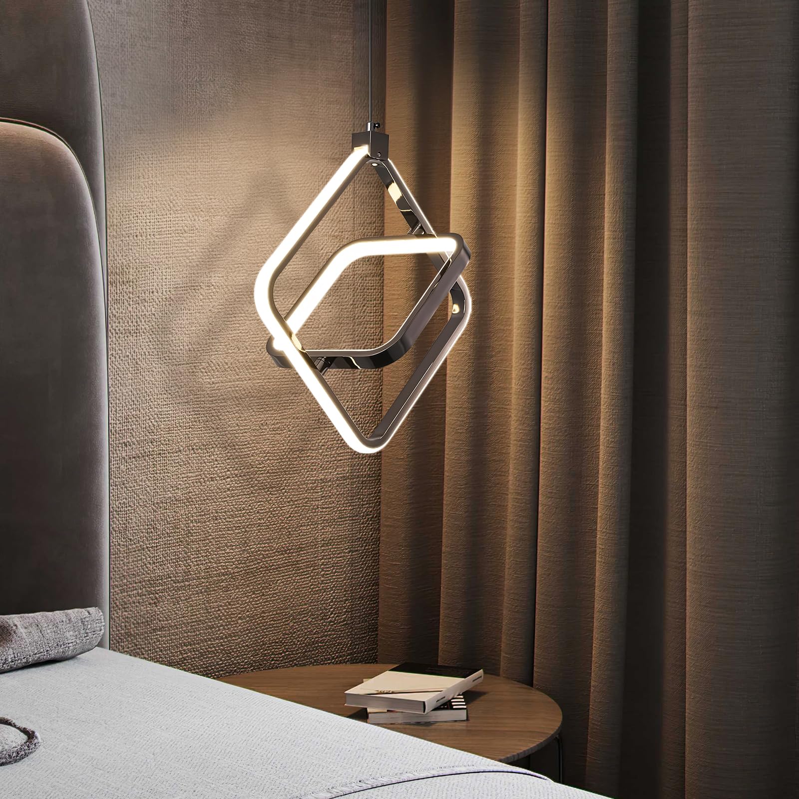 Bnhhlz Modern Led Chandelier Black Farmhouse Rectangular Pendant Light Fixtures 4000K 20W Dimmable Height Adjustable Pendant Lig