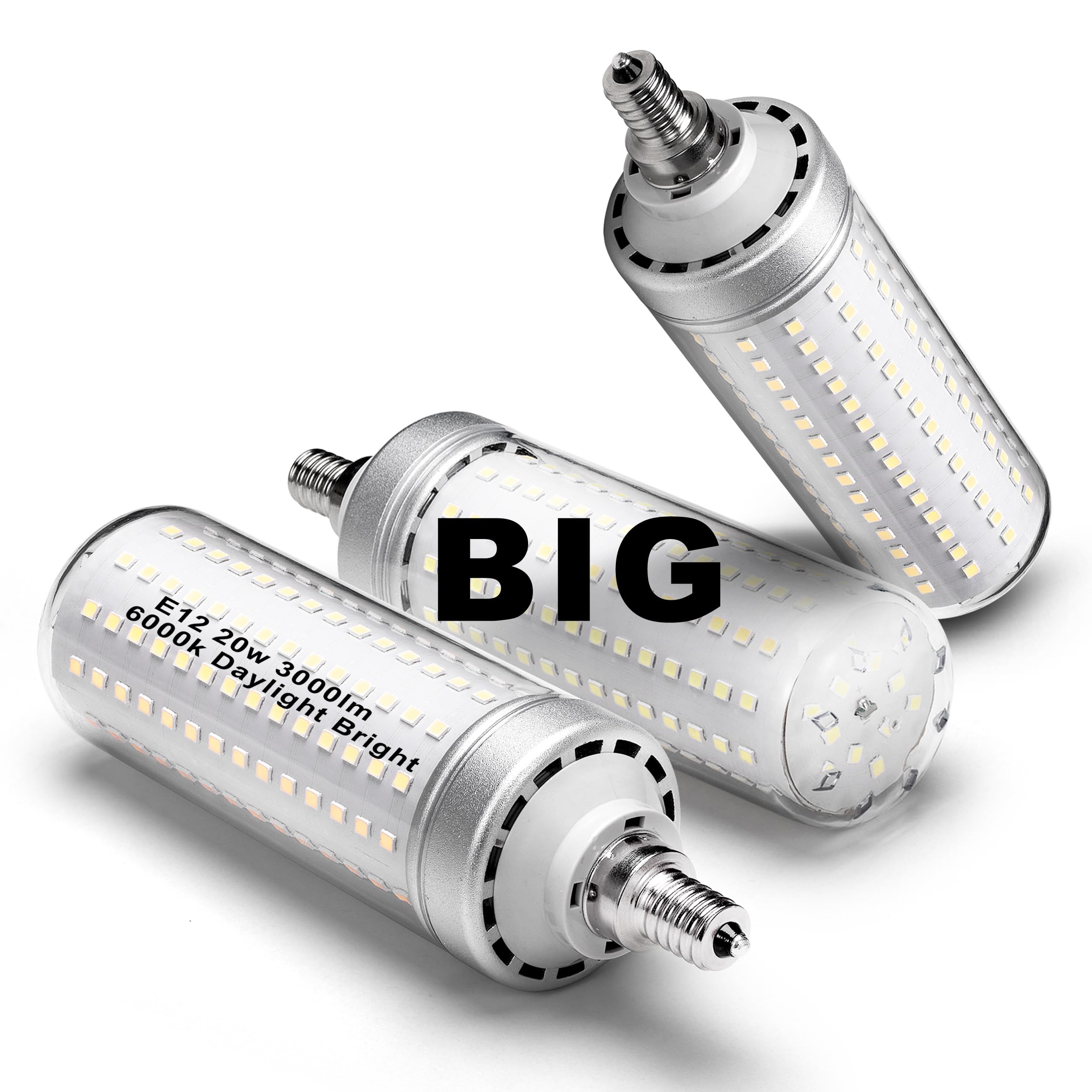 Big 1.77X 6.1 Inch, E12 200W Equivalent Led Candelabra Bulbs C7,6000K Daylight Bright White,3000 Lm T6 E12 20W Led Chandelier Li