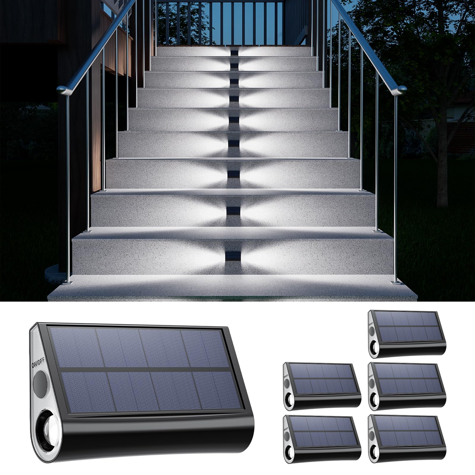 6 Pack Solar Powered Step Lights Outdoor Waterproof LED for Outside Deck Stair Safety Decorative Lamp for Porch, Yard, Patio, Wa