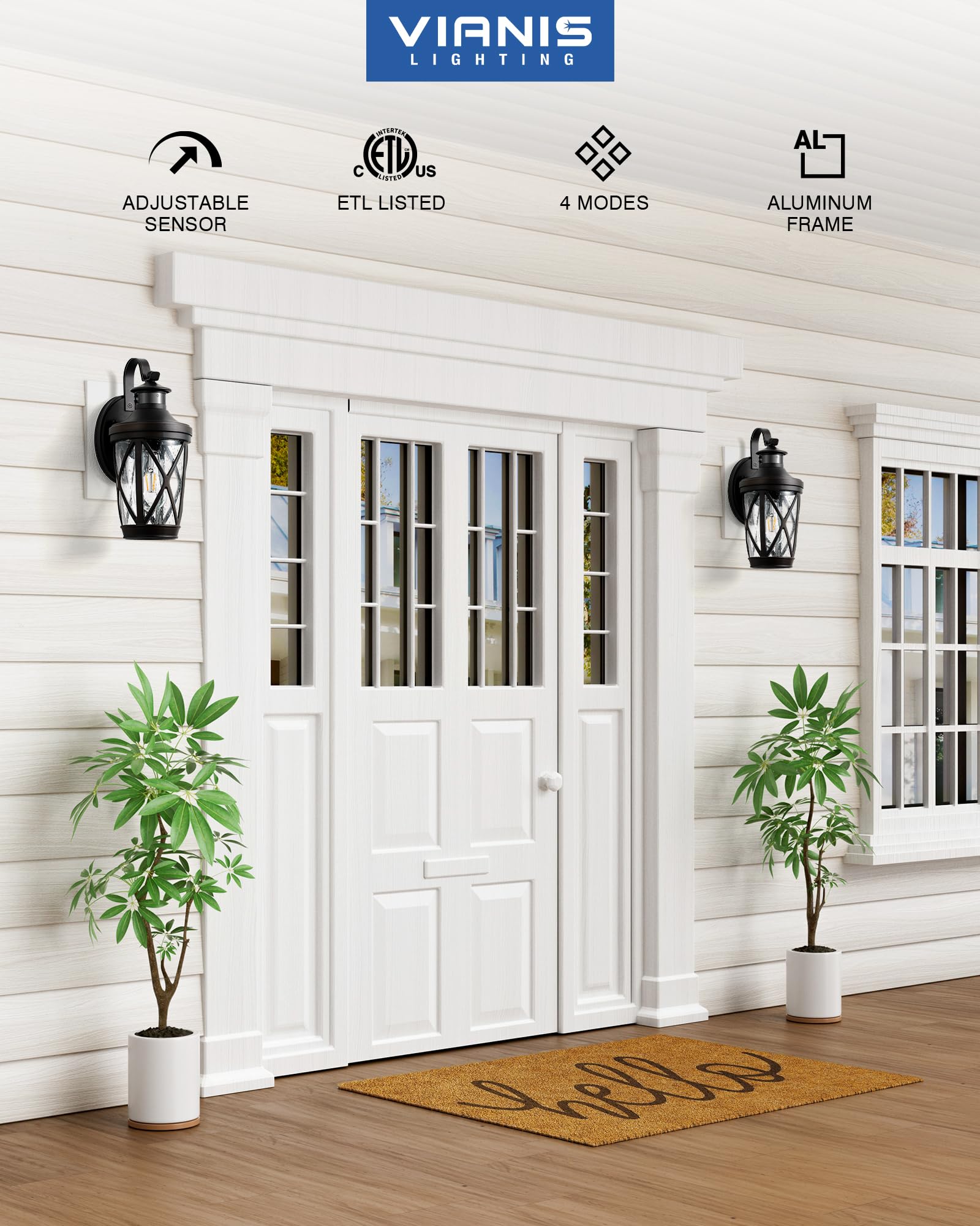 Vianis Motion Sensor Outdoor Wall Lantern For Porch  Oil Rubbed Bronze Exterior Lighting Fixtures Wall Mount  2-Pack Exterior Sconce Light With Tempered Seed Glass  Outdoor Garage Lights For Coach