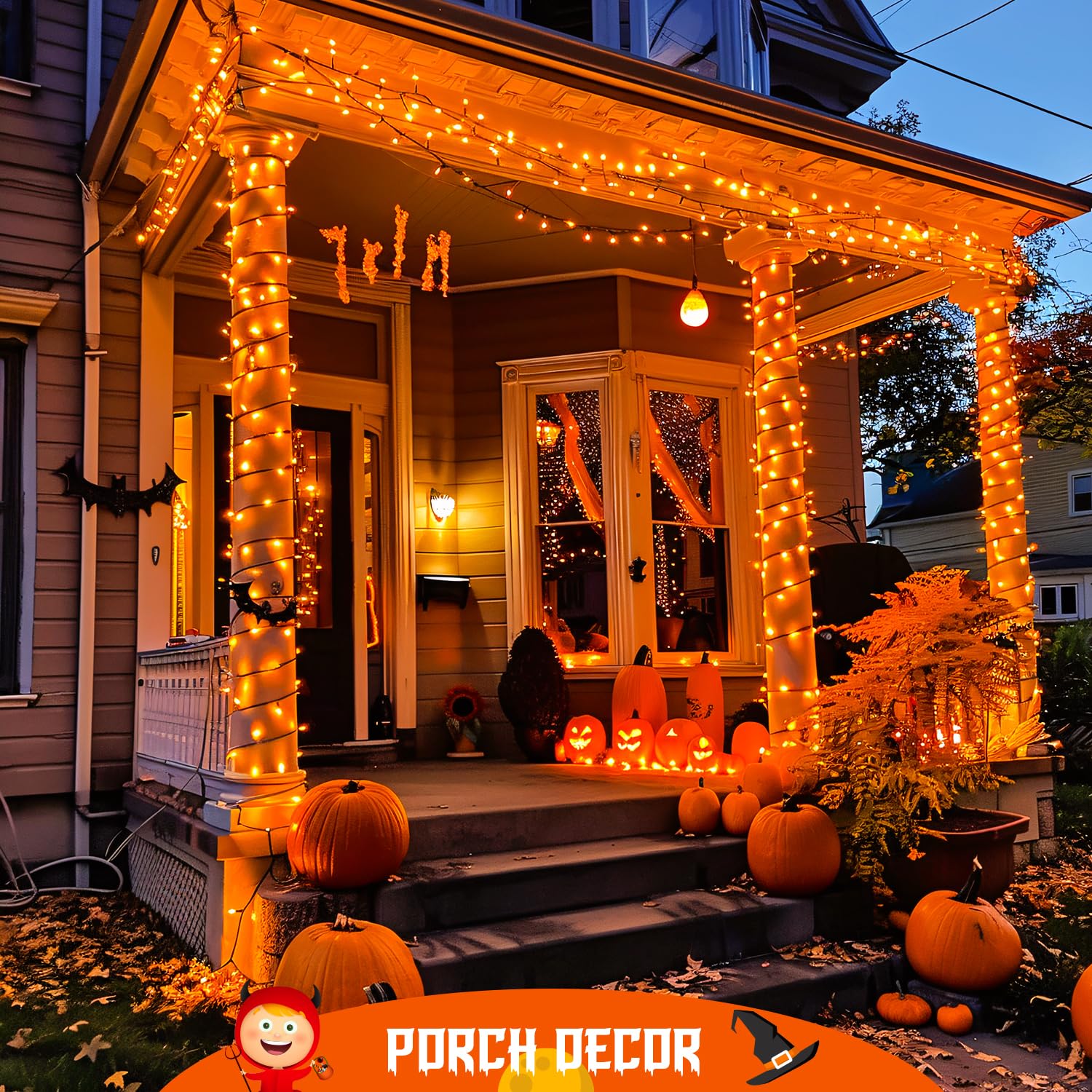 Jmexsuss Orange Halloween Lights Battery Operated, Each 33 Ft Indoor Halloween String Lights Outdoor Waterproof, 2 Pack 100 Led Christmas Lights For Halloween Tree Thanksgiving Decorations