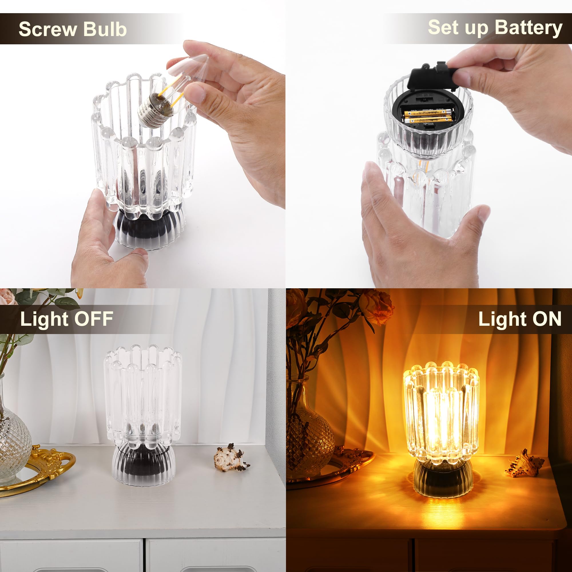 MiuBrty Battery Operated Table Lamp, Auto-Off Timer, Portable LED Night Light, Large, Wine Glass Design-White, Model ZZ-01