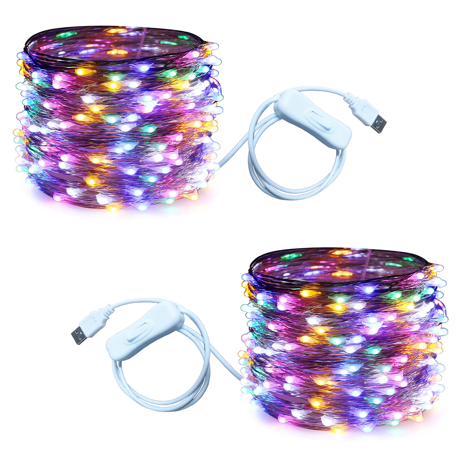 Ruichen 66 Ft 200 Led Multicolor Usb Fairy Lights With On/Off Switch - 2 Pack