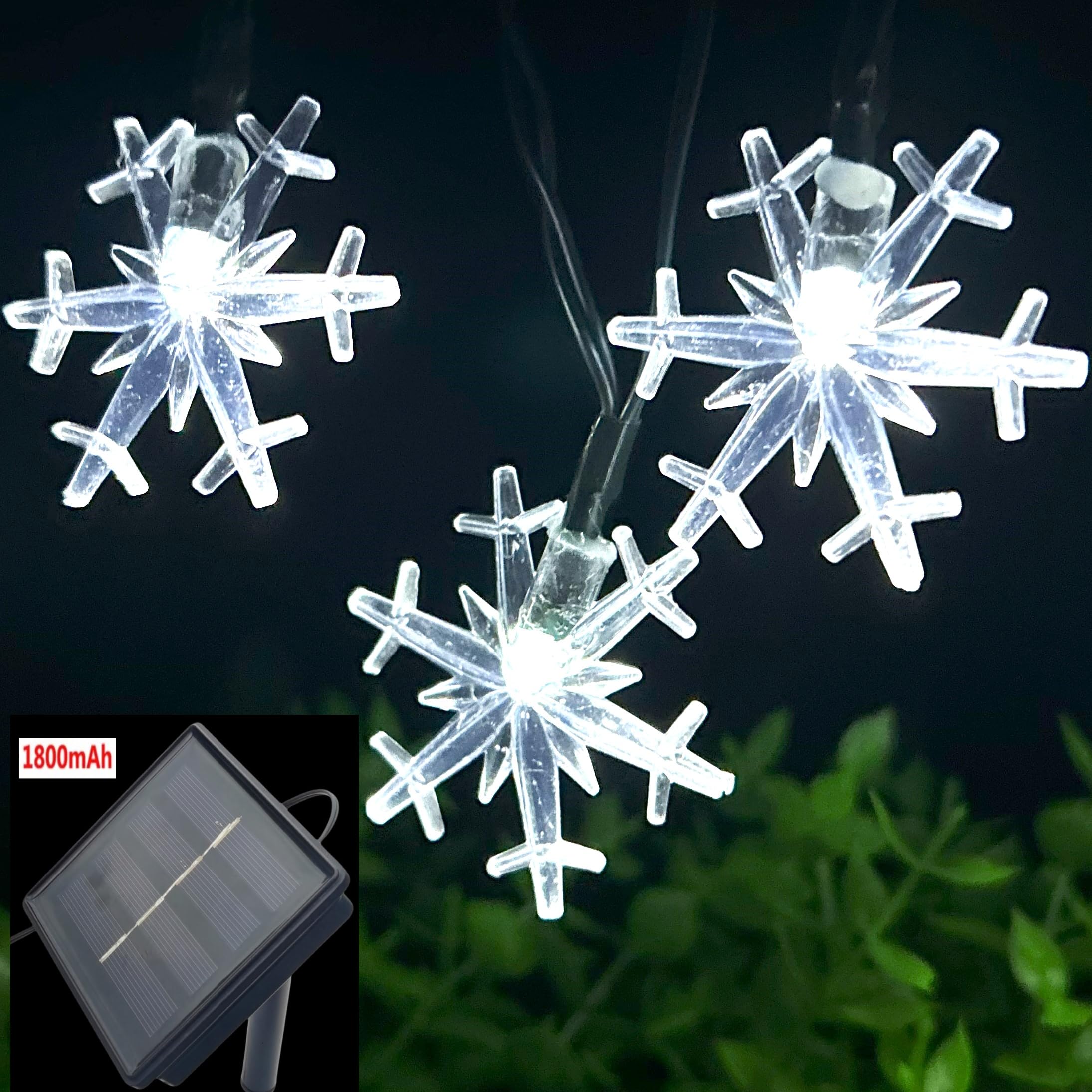 Inngree Solar Christmas String Lights Outdoor Waterproof 30 LED 20Feet Solar Snowflake Christmas Fairy Lights Decorations with 8