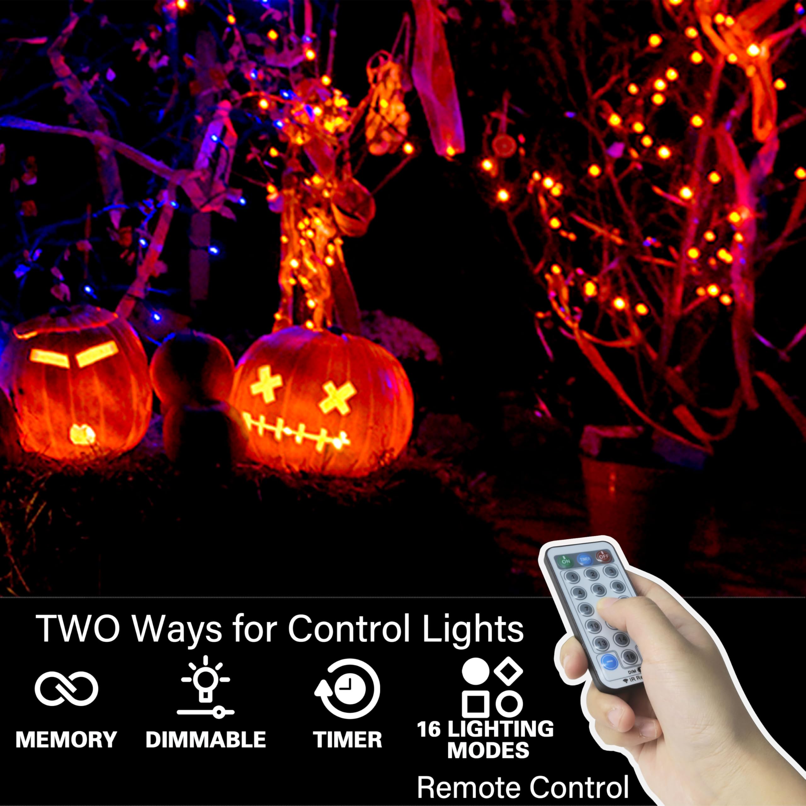 Lamphome 33Ft Halloween Decorative Mini Lights  100 Led Transparent Wire Fairy Starry String Lights Plug In  12 Lighting Modes  For Halloween Decoration Outdoor Party Decoration (Orange And Purple)