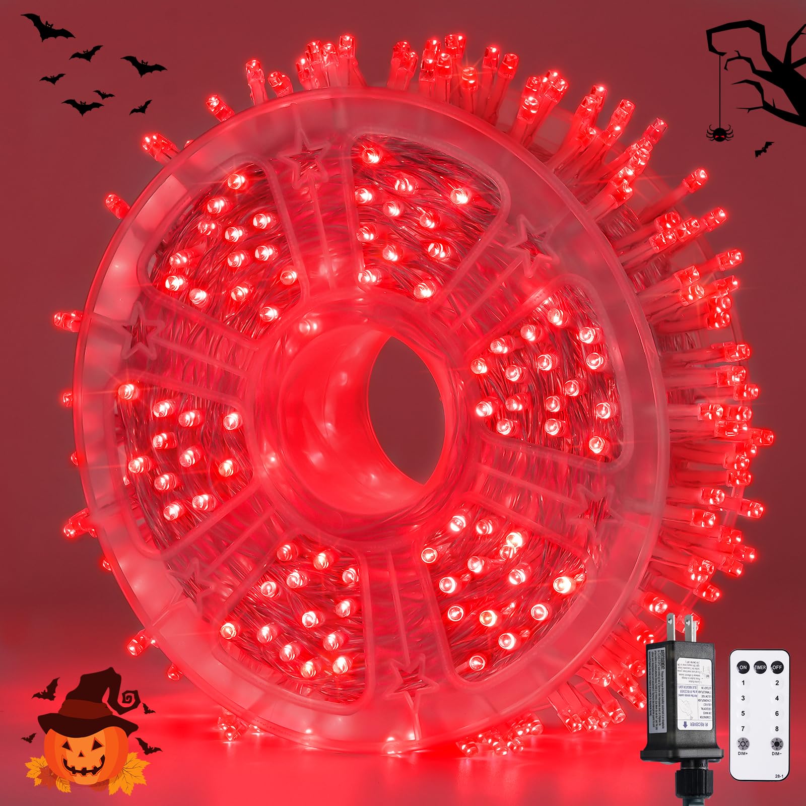 JMEXSUSS 400 LED String Lights, 132ft Red Indoor/Outdoor, 8 Modes, Model EXS-S-0400-R