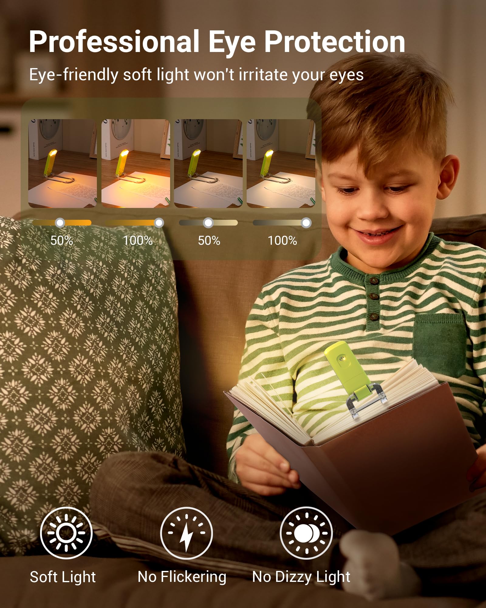 Dewenwils Book Reading Light, Usb Rechargeable Booklight For Reading At Night, Led Clip On Book Lights For Kids, Bookworms, Blue