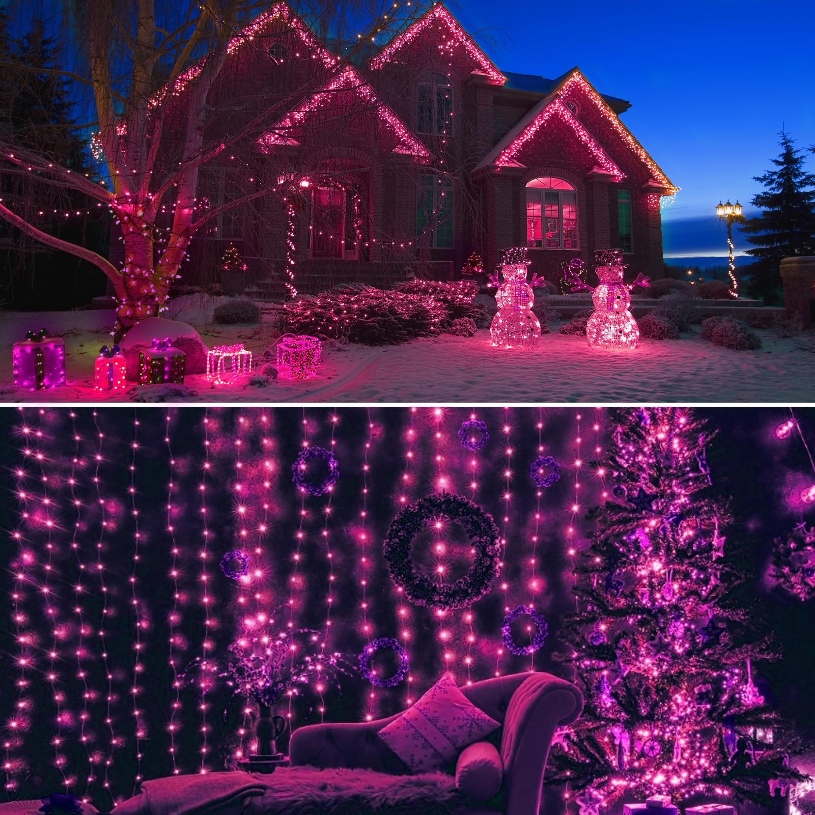 2 Pack 400 Led Solar Pink String Lights Valentine Decor, 8 Modes Solar String Lights For Outside, Waterproof And Solar Powered O