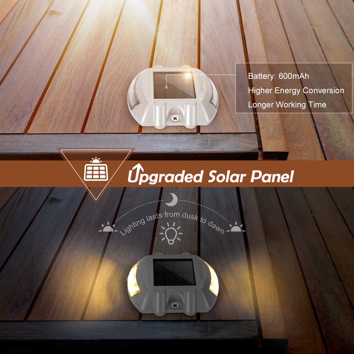 JACKYLED Solar Dock Lights 12 Pack, IP68 Waterproof LED Deck Lighting, Metal, Warm White