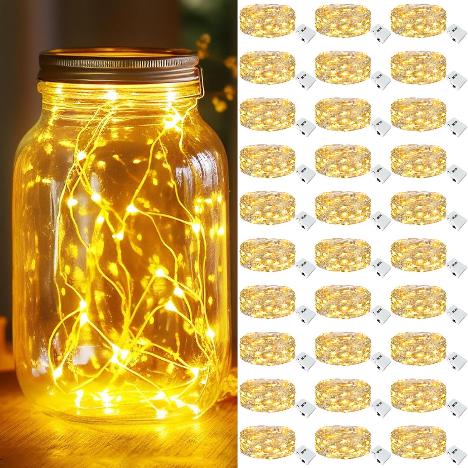 kolpop LED Fairy Lights, 30 Pack, 7FT, 20 LED, Battery Operated, Waterproof, Warm White, Model BL26-30