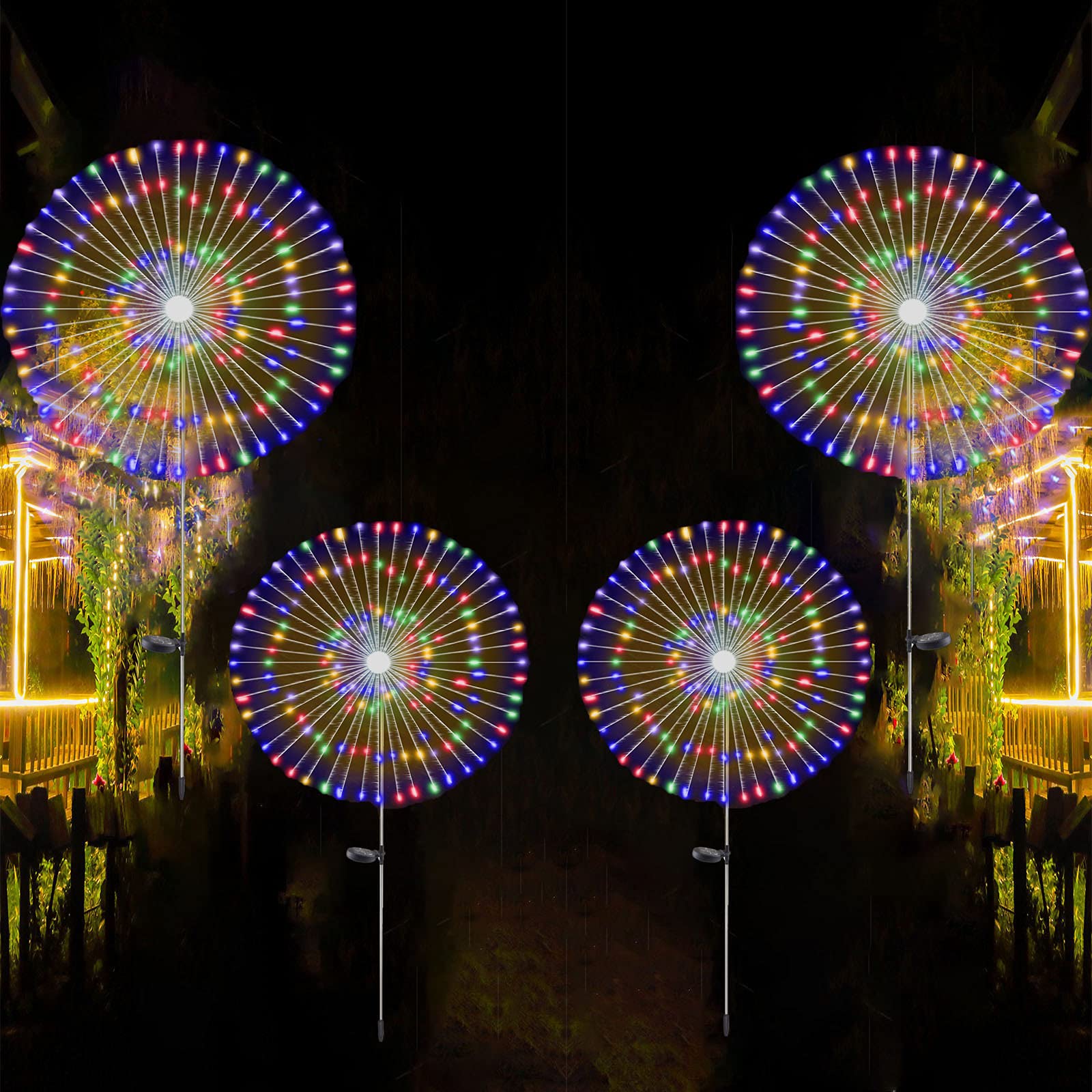 4 Pcs Solar Firework Light, Outdoor Solar Garden Decorative Lights 120 Led Powered 40 Copper Wires String Diy Landscape Light For Walkway Pathway Backyard Christmas Decoration Parties (Colorful)