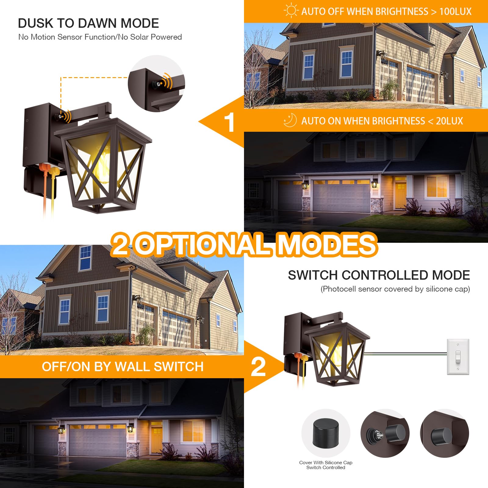 Ehaho Porch Lights With Outlet, Dusk To Dawn Outdoor Light With Outlet Built-In, Waterproof Anti-Rust Lantern Outside Light With