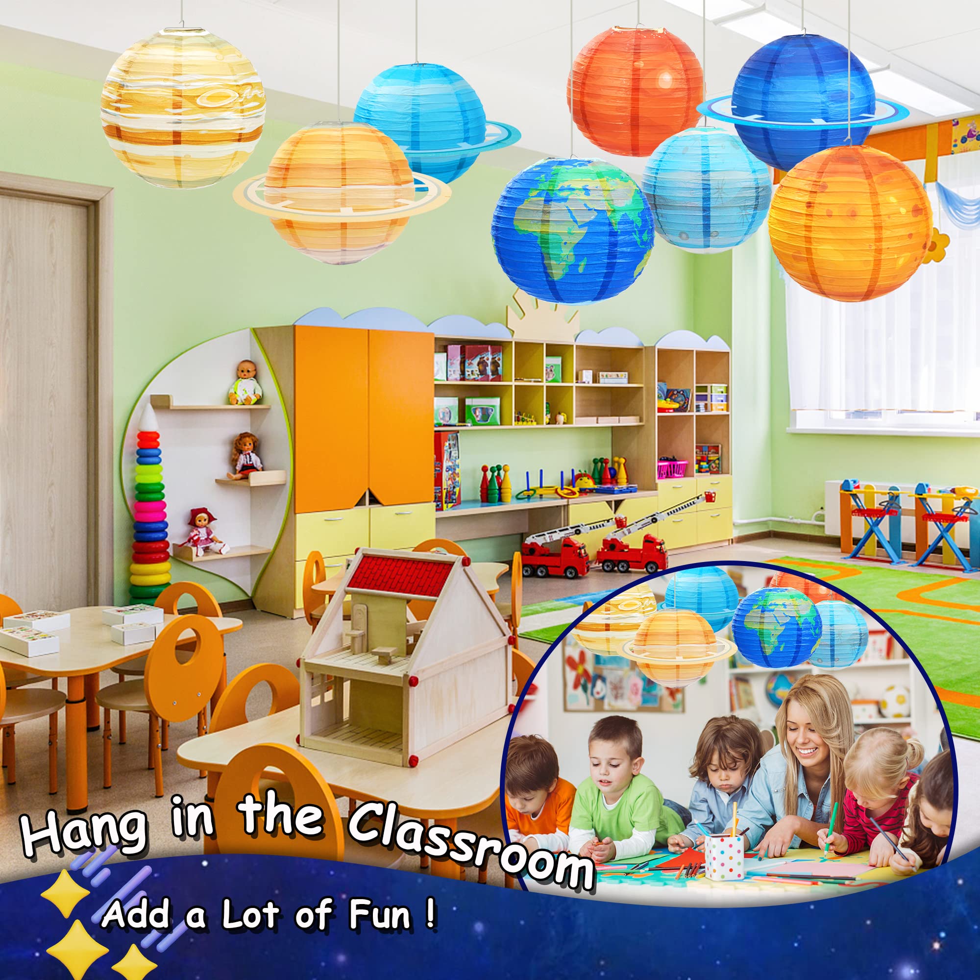 Space Paper Lanterns 8Pcs 12 Inch Hanging Planets Lantern Out Of This World Space Lanterns Solar System Planet Earth Lanterns For Kids Outer Space Theme Party Supplies Home Decor Birthday Decorations