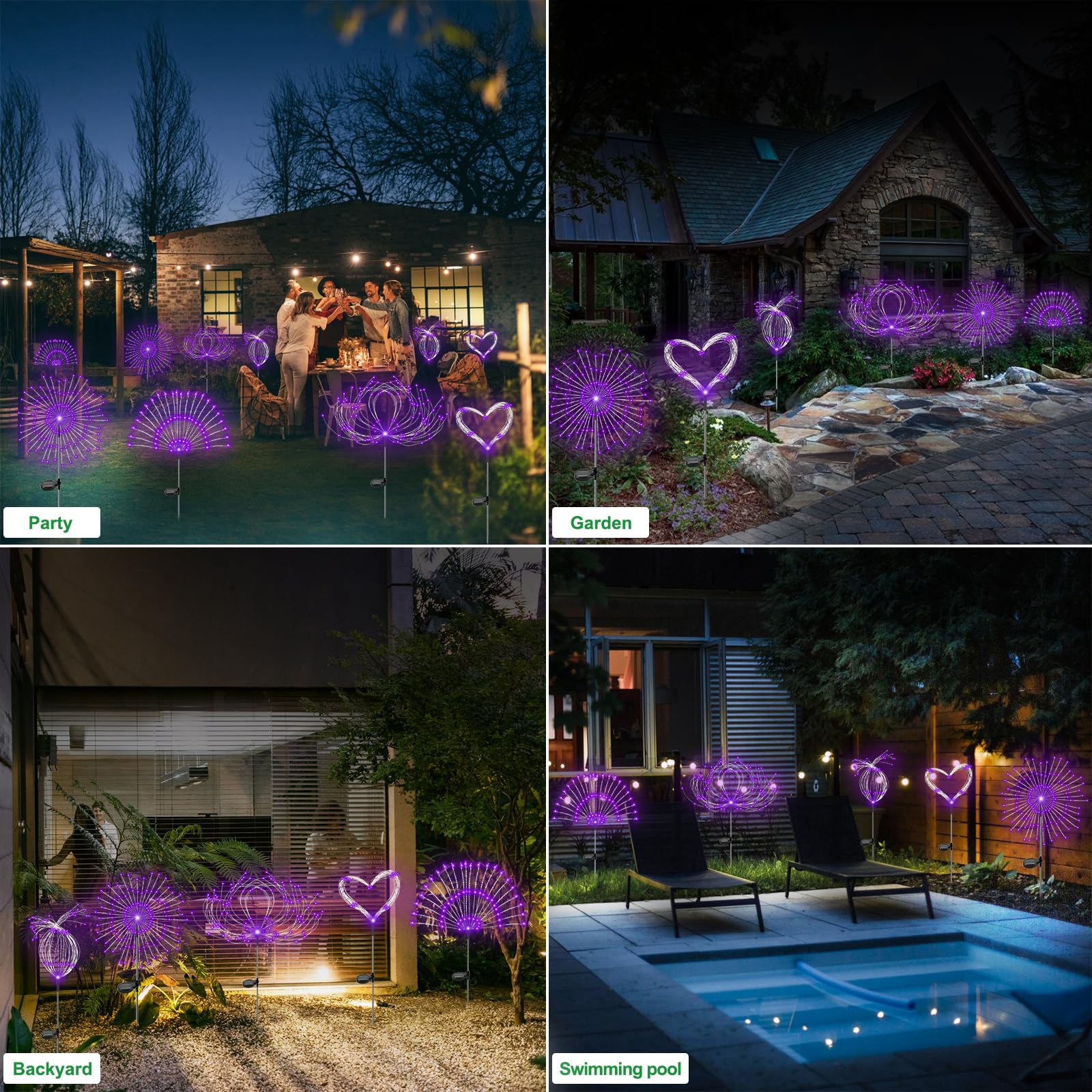 Slyuexu Solar Garden Lights - 120 LED Waterproof Firework Lights, 2 Pack, Purple, Model YF00016
