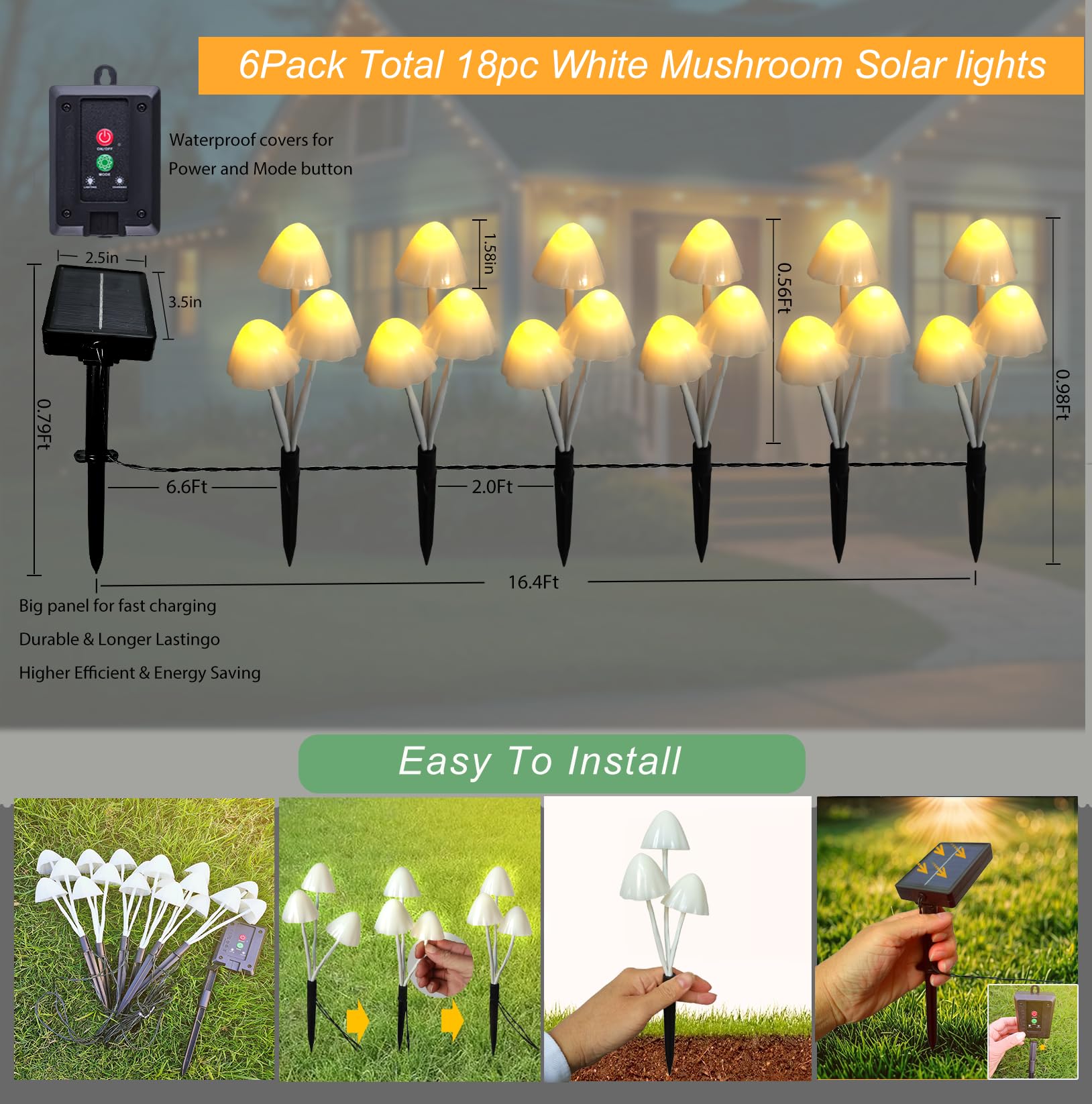 Evicyego Solar Mushroom Lights For Outside, 6Pack 18Led Mushrooms With 8 Lighting Modes, Unique Mushroom Garden Decor Gifts, Cut
