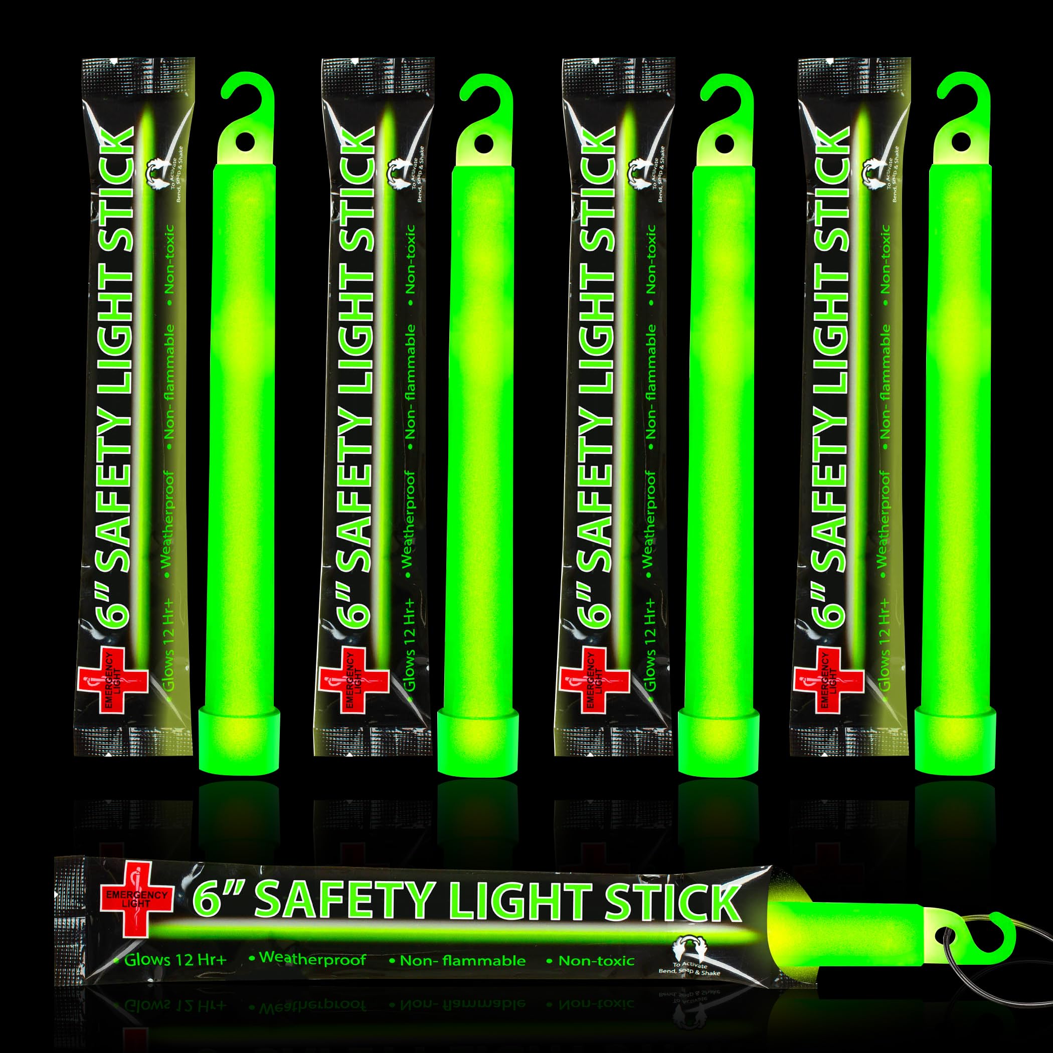Emergency 10 Ultra Bright Green Glow Sticks - Individual Packed With Lanyard - For Camping Survival - Glow Lights For Blackouts, Hurricane And Storms- 6 Inch Chem Light Sticks With 12 Hour Duration