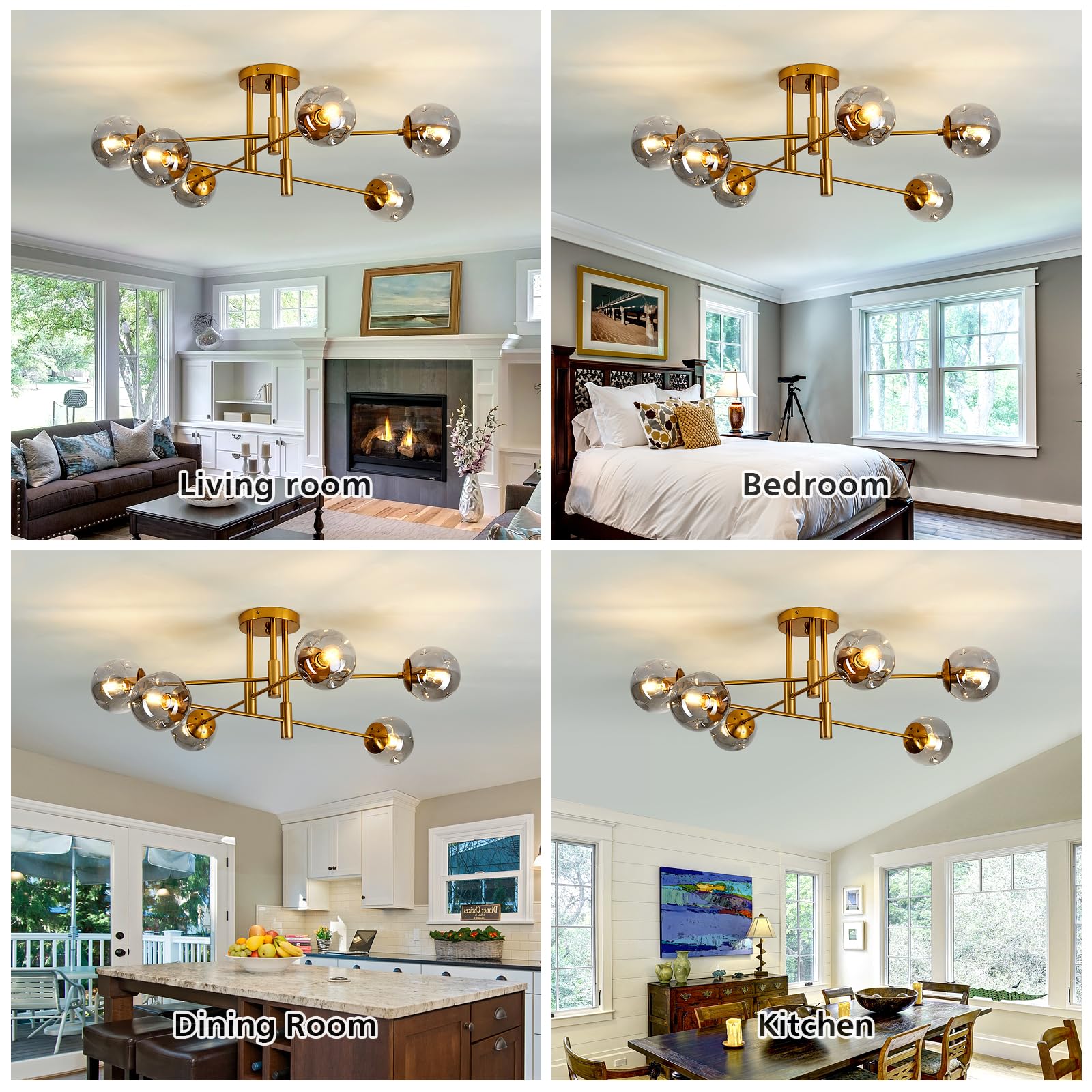Szxykeji 6-Light Glass Globe Chandelier - Modern Flush Mount Ceiling Light For Home Decor