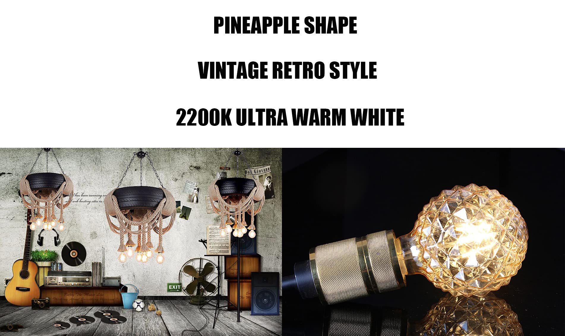 Vintage LED Edison Bulb G95 G30 - 4W Dimmable Filament Globe Light, 2300K Warm White, Clear, 400 Lumen, E26, Pack of