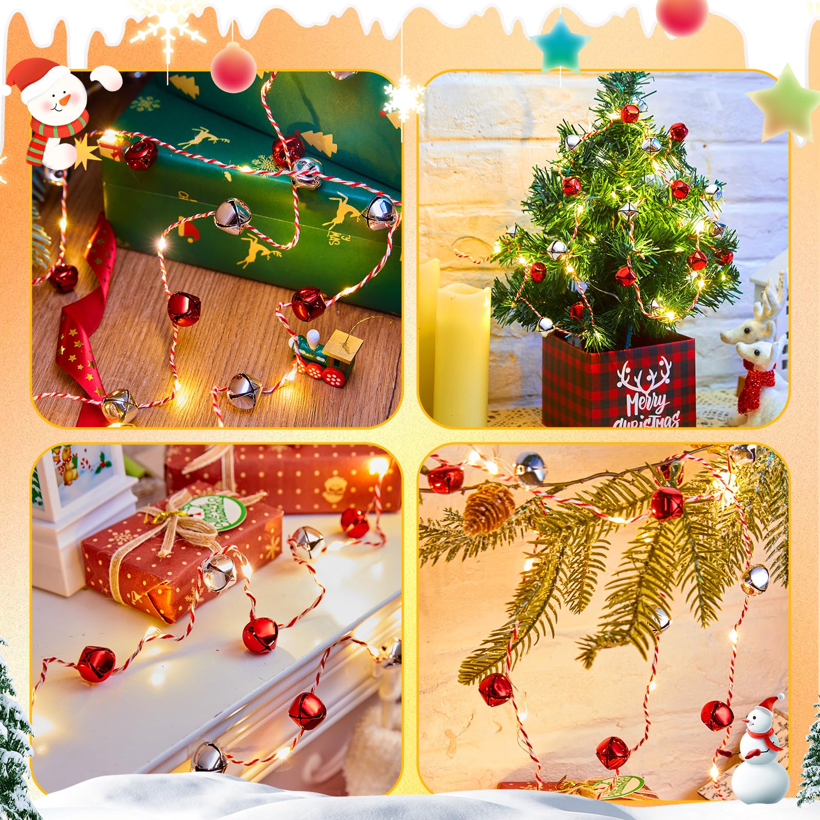 Christmas String Lights, 7.2Ft 20 Leds Battery Powered Jingle Bell Lights For Christmas Winter Festival Indoor, Xmas Tree, Fireplace, Gift Decor, Red/Silver Bells