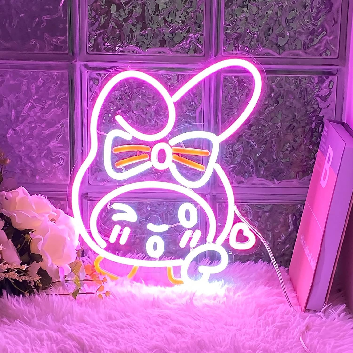 KiMineon My Melody LED Light Sign, Neon Wall Decor, 14in Acrylic, Pink, Model Melody-Cute-14