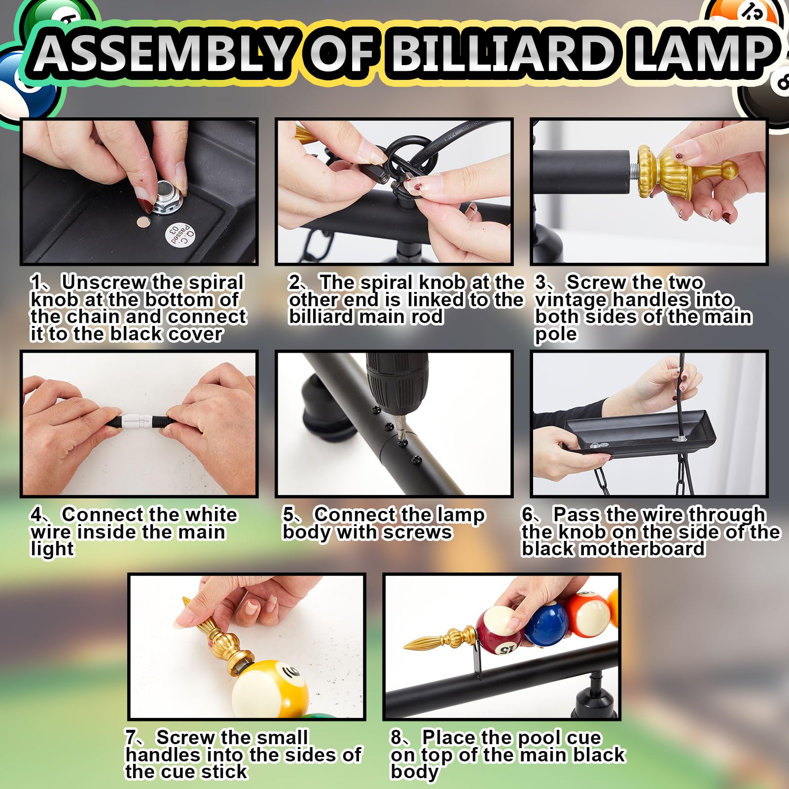 Rossesay Adjustable Pool Table Lights For 7'-8' Table Billiard Light Hanging Pool Table Light Fixture Lighting Pendant Lamp With