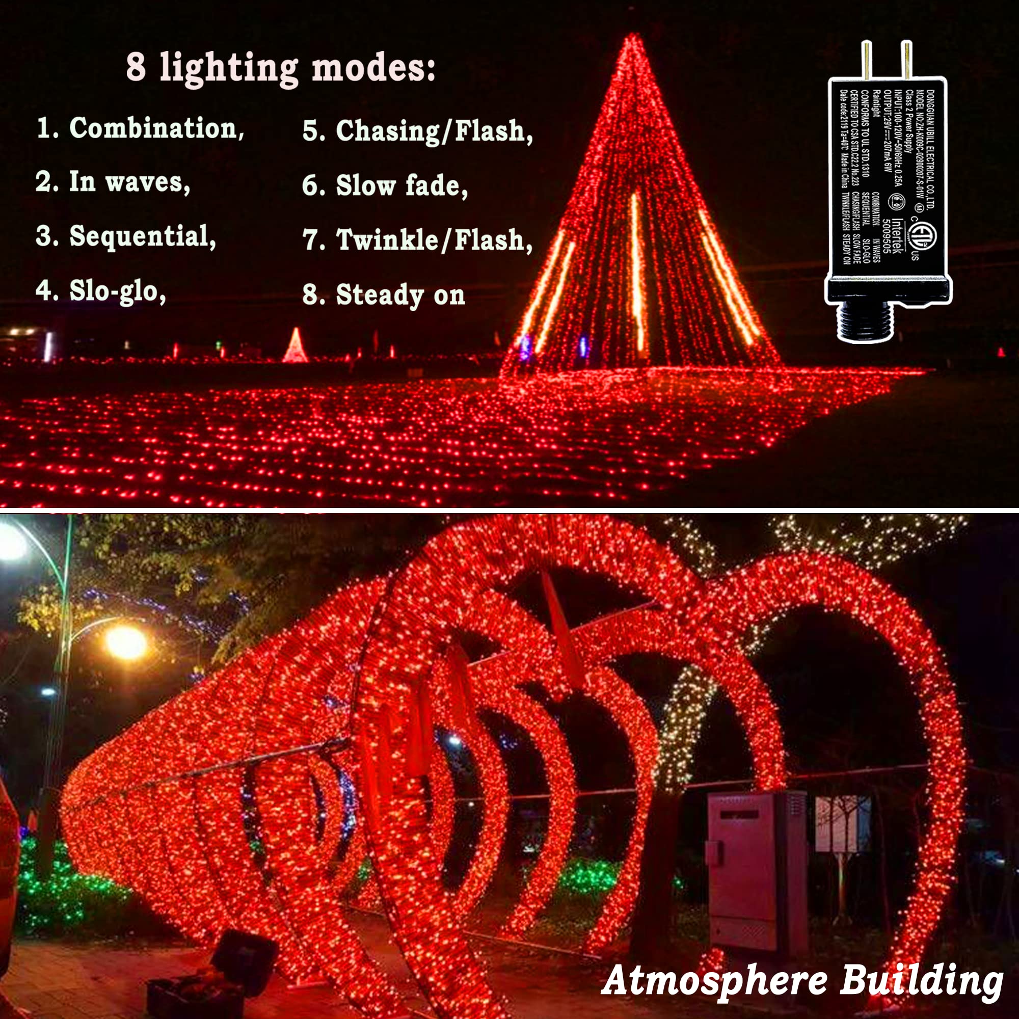 Knonew Outdoor Christmas Lights 500 Led 197Ft String Lights 8 Modes & Memory Fairy Light Plug In Waterproof Led String Lights For Xmas Yard Tree Wedding Party Holiday Decorations (Red)