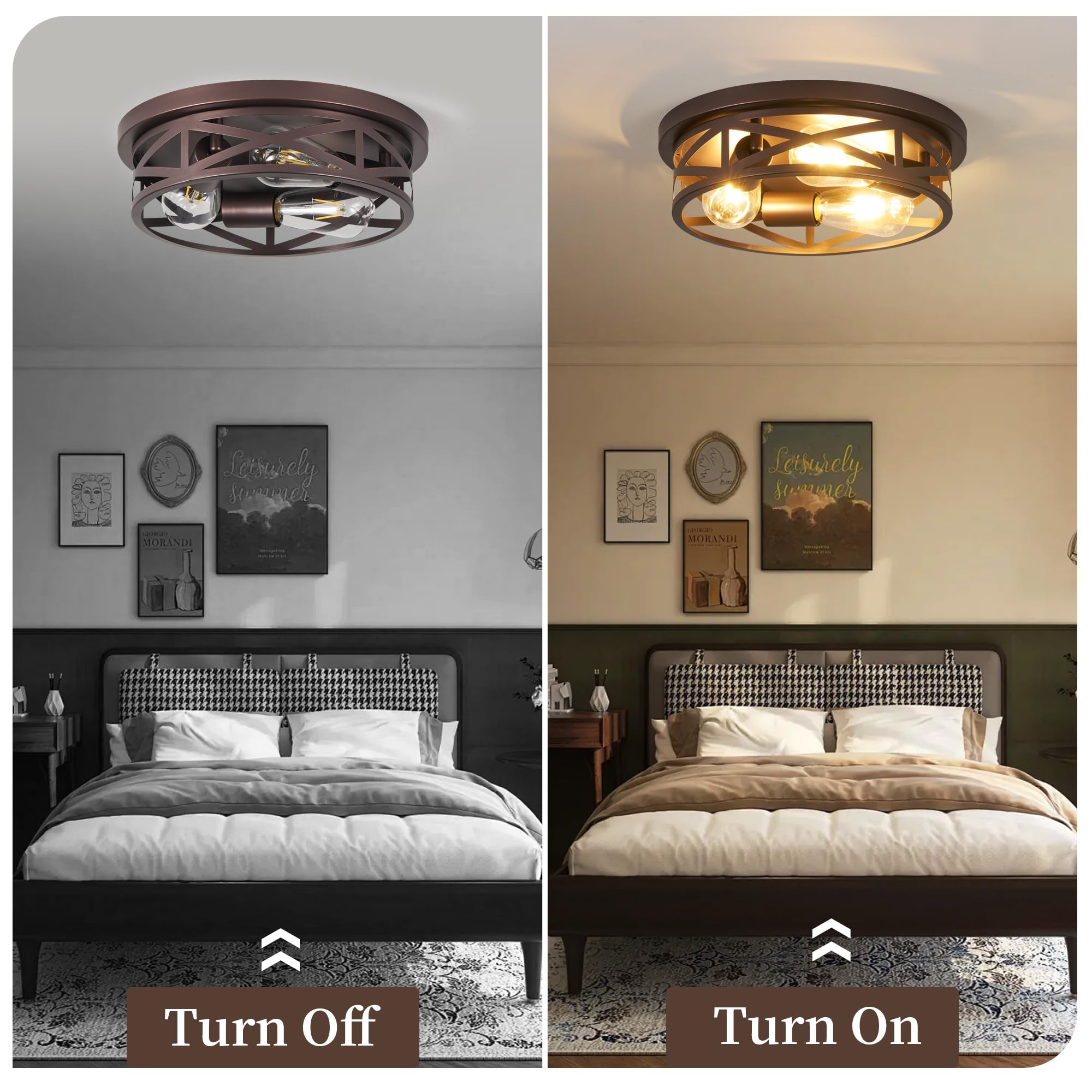 piano7797 3-Light Flush Mount Ceiling Light, Brown Metal Fixtures, 2 Pack, Model PACL003