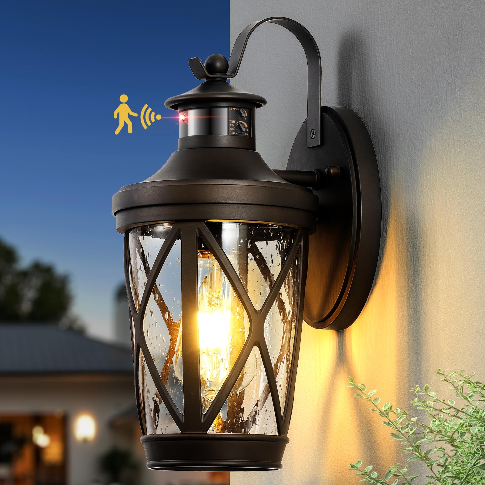 Vianis Outdoor Motion Sensor Light  Brown Exterior Lighting Fixtures  Oil Rubbed Bronze Outside Lights For House  Waterproof Outdoor Lanterns For Porch  Anti-Rust Dusk To Dawn Sensor Wall Mount Sconce
