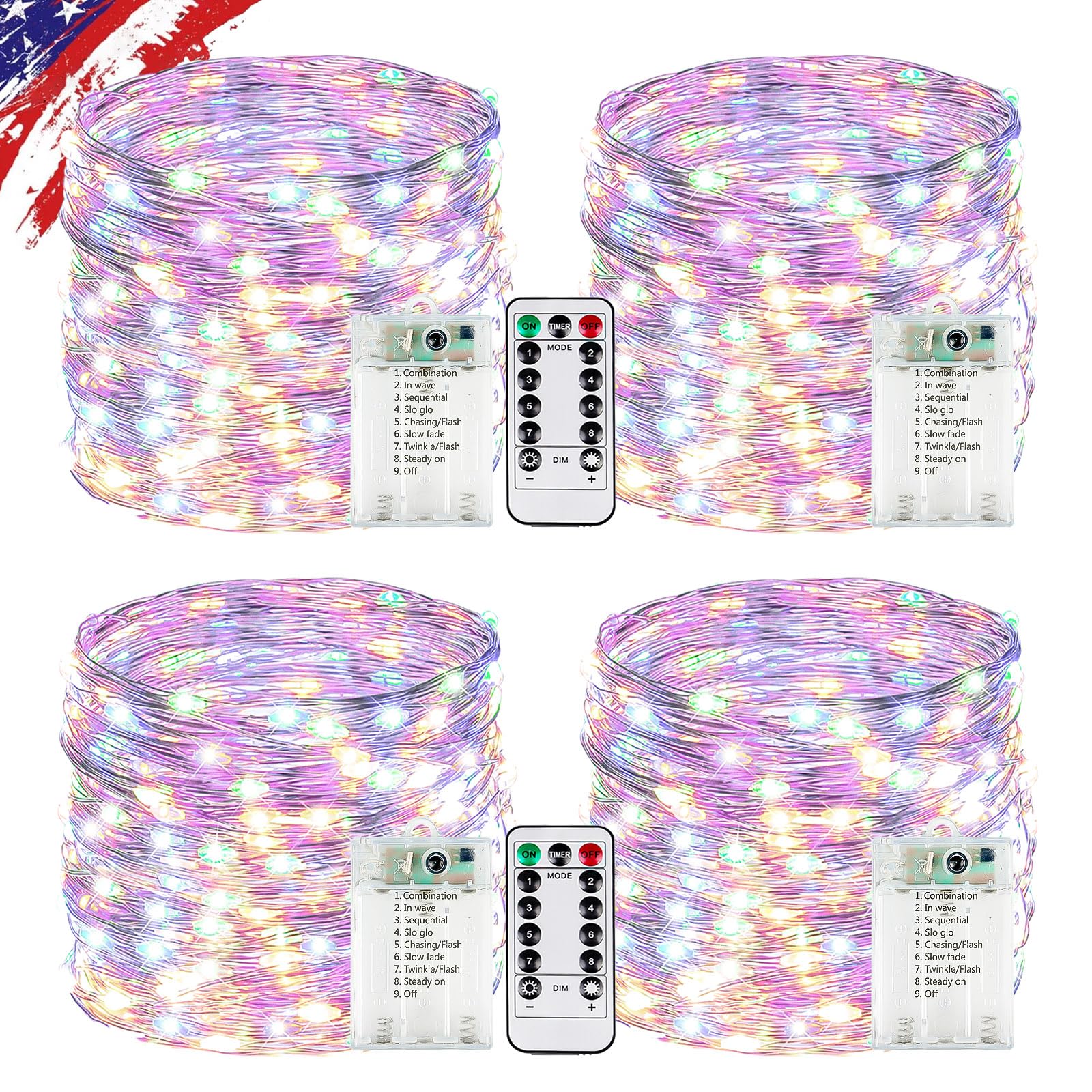 KAQ 4 Pack Fairy Lights, 20FT 60LED, Battery Operated with Remote, Waterproof, Multicolor, String Lights for Indoor/Outdoor Décor