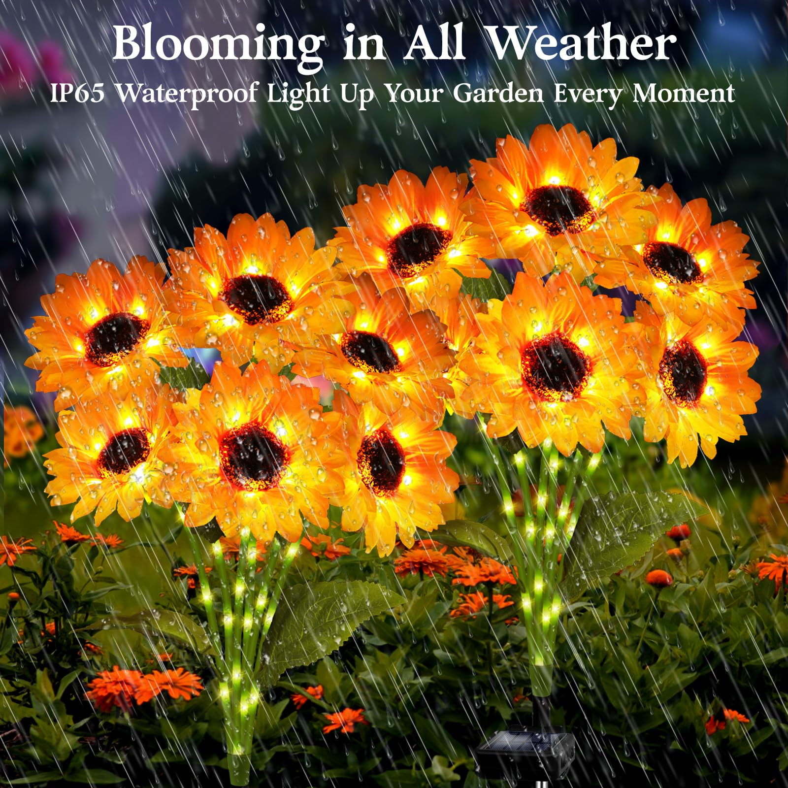 ANGMLN Solar Garden Lights 6 Pack, Waterproof Sunflower Decor, Warm White, Model XM-6Tsunflower-6