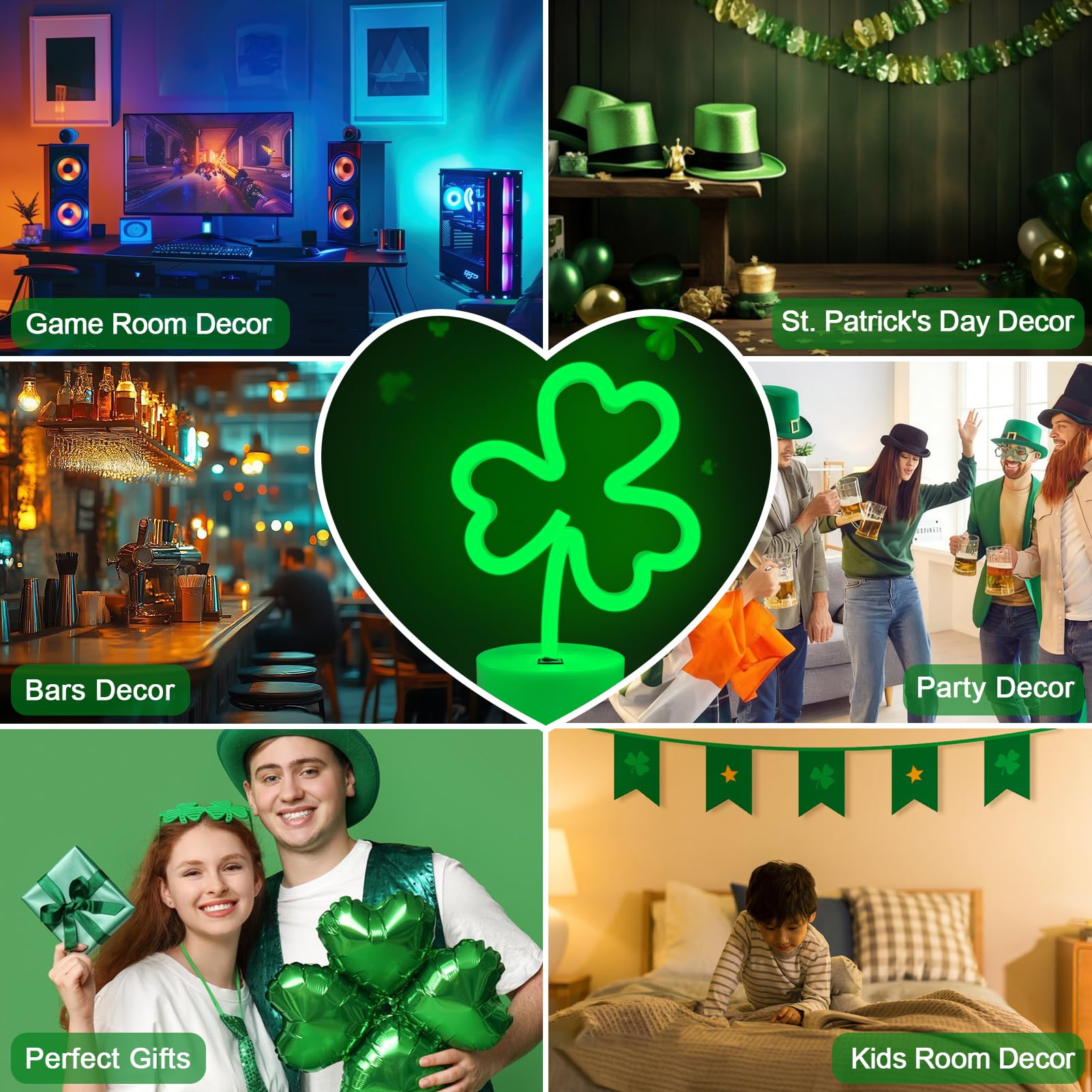 Brightdeck 2 Pack Clover Neon Signs  Led Lights Battery Operated Or Usb Powered Decoration Lamp  Neon Lights Decor For St. PatrickS Day Gifts  Wedding  Party  Room Decor(Clover)