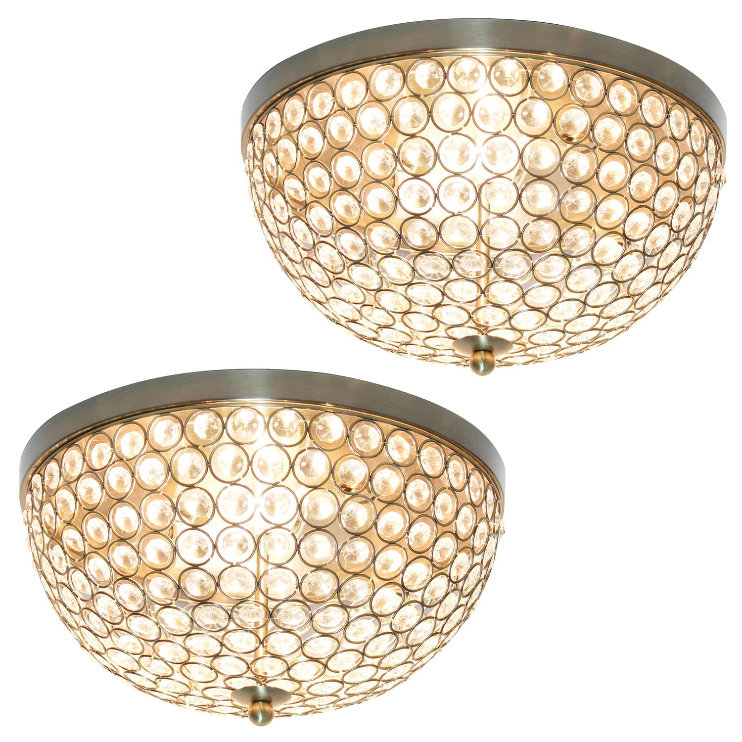All The Rages 2-Light Flush Mount Ceiling Light, Crystal, Antique Brass, Model Lhm-2000-Ab-2Pk, Set Of 2