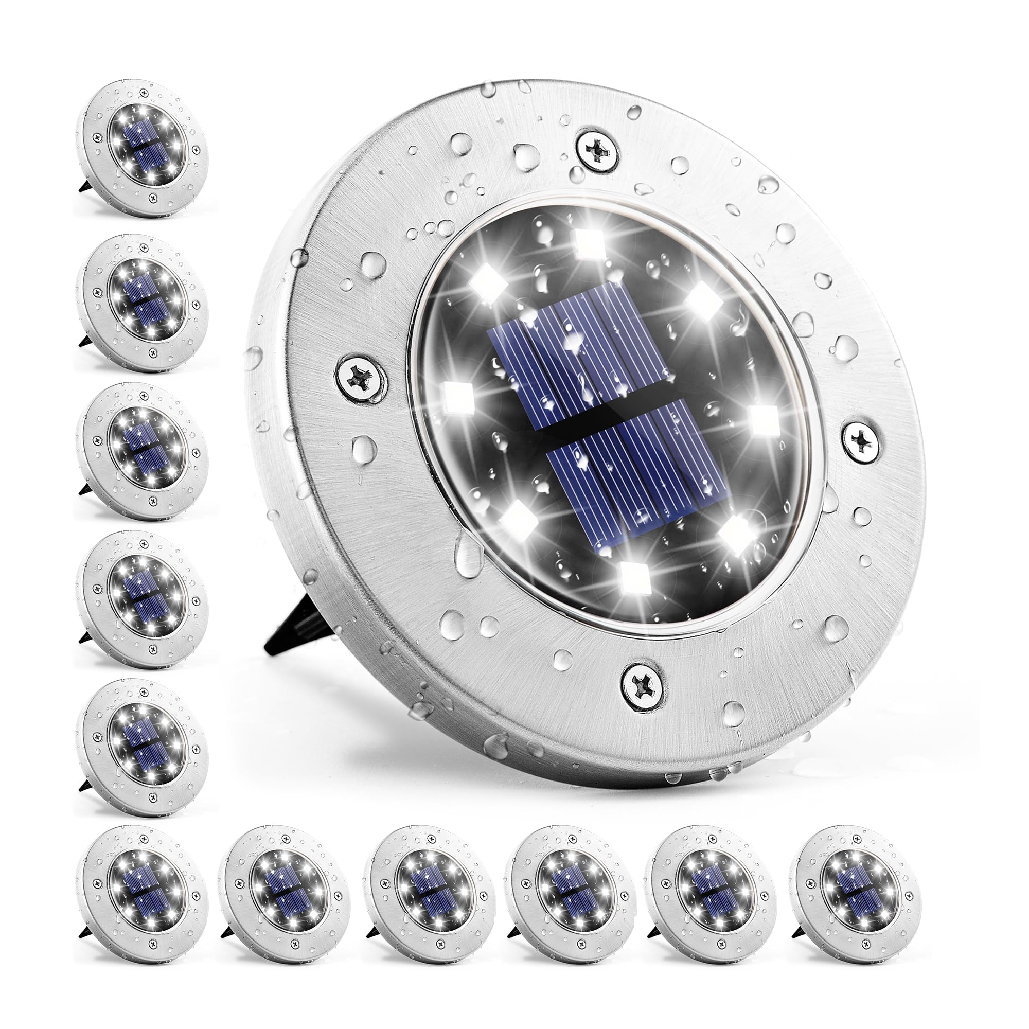 GIGALUMI 20 Pack Solar Ground Lights, Waterproof Solar Pathway Lights, Solar Powered Landscape Lighting for Outside Backyard Gra