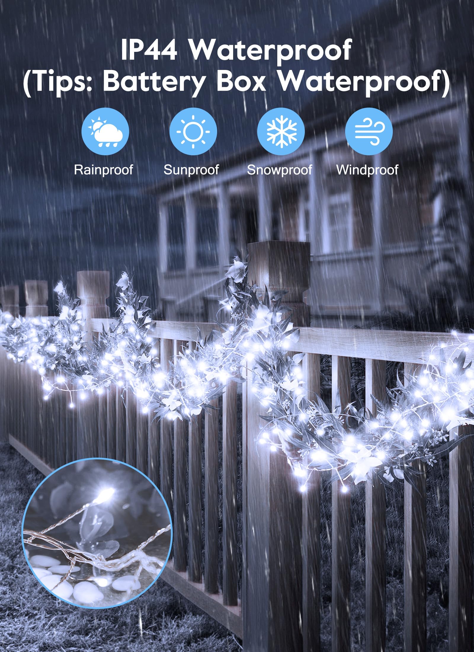 Outdoor Fairy Lights Battery Operated, Twinkle String Lights With Remote, 5 Feet 60 Leds Firecracker Starry Lights For Diy Wreath Wedding Party Bedroom Mason Jar Holiday Christmas, Pure White