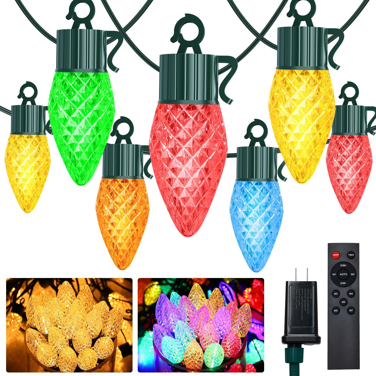 litogo C9 Christmas Lights Outdoor with Remote Control, 84FT 50 LED RGB Color Changing Xmas String Lights with Timer, Waterproof