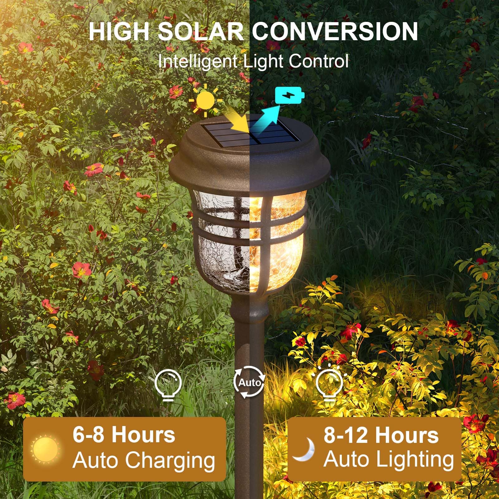 XMCOSY+ Solar Outdoor Lights, 7-Color Changing LED, IP65 Waterproof, 6 Pack, Reddish-Brown, Model SL-R120-06