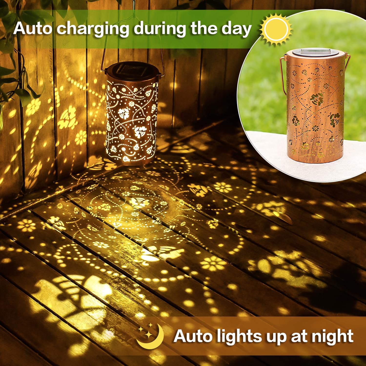 Ladybug Solar Lanterns Outdoor Waterproof Hanging Solar Lights Ladybug Gifts For Women Men Metal Decorative Led Ladybug Lanterns For Garden Decor,Yard,Patio,Lawn,Tabletop,Pathway,Landscape